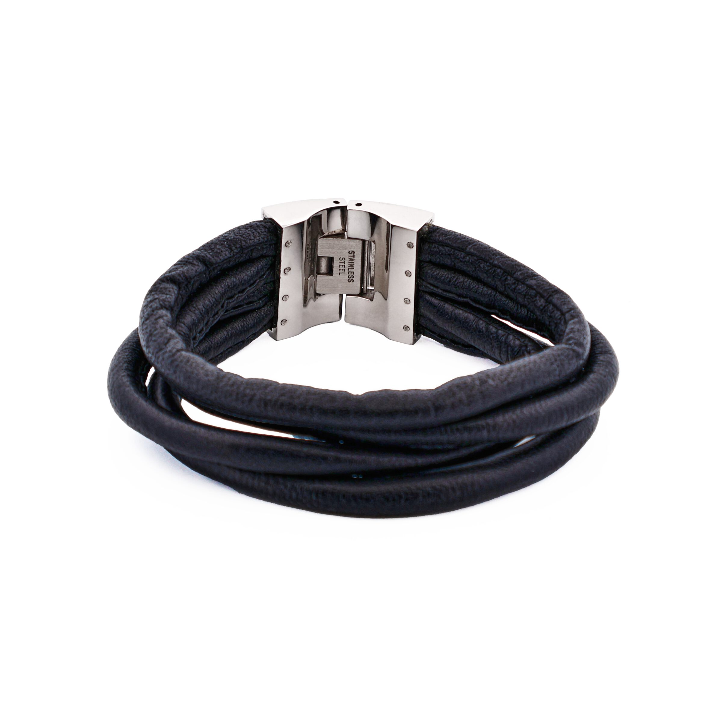 Multi Strand Brown Lamb Leather- Stainless Steel Bracelet