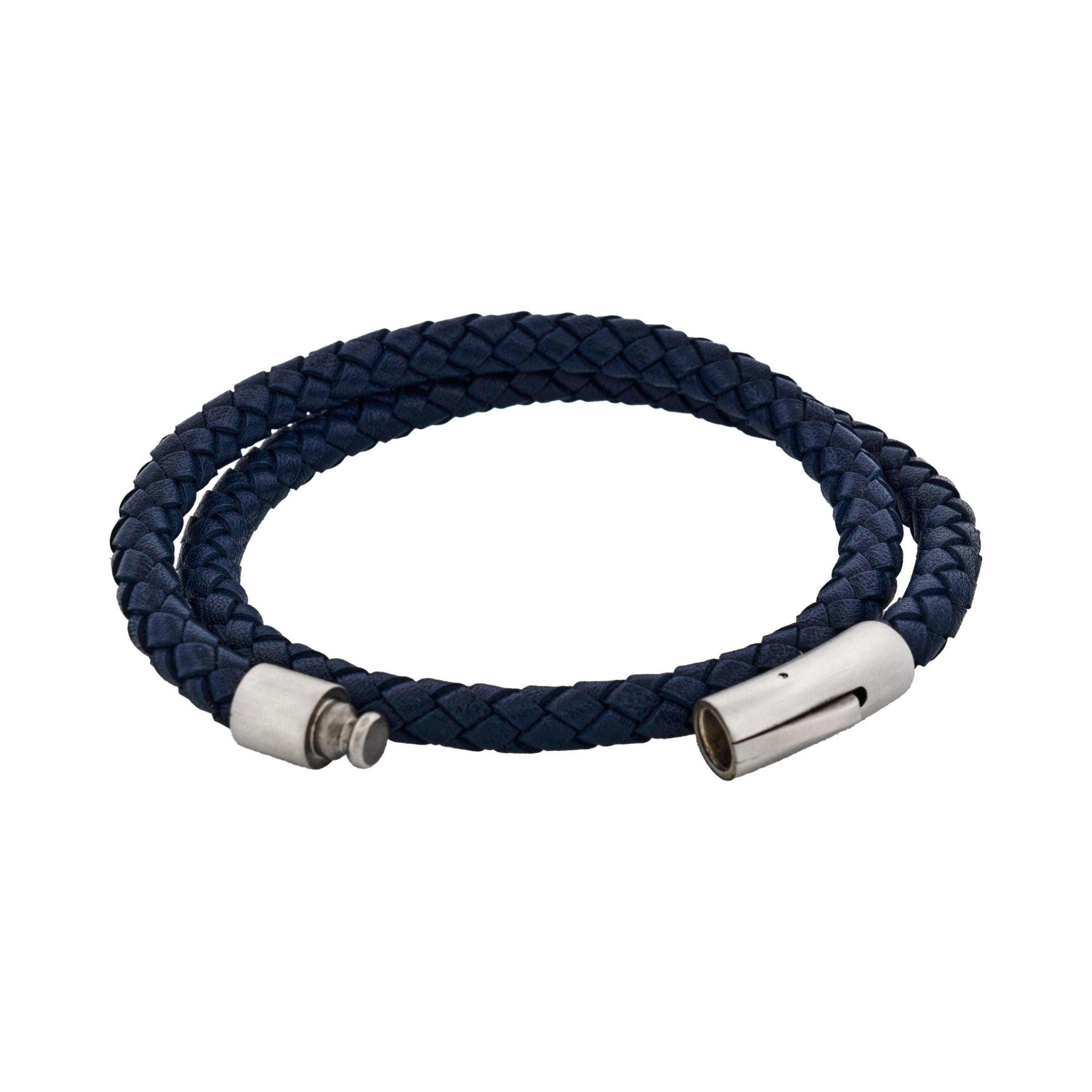 Navy Blue Leather with magnetic branded clasp bracelet