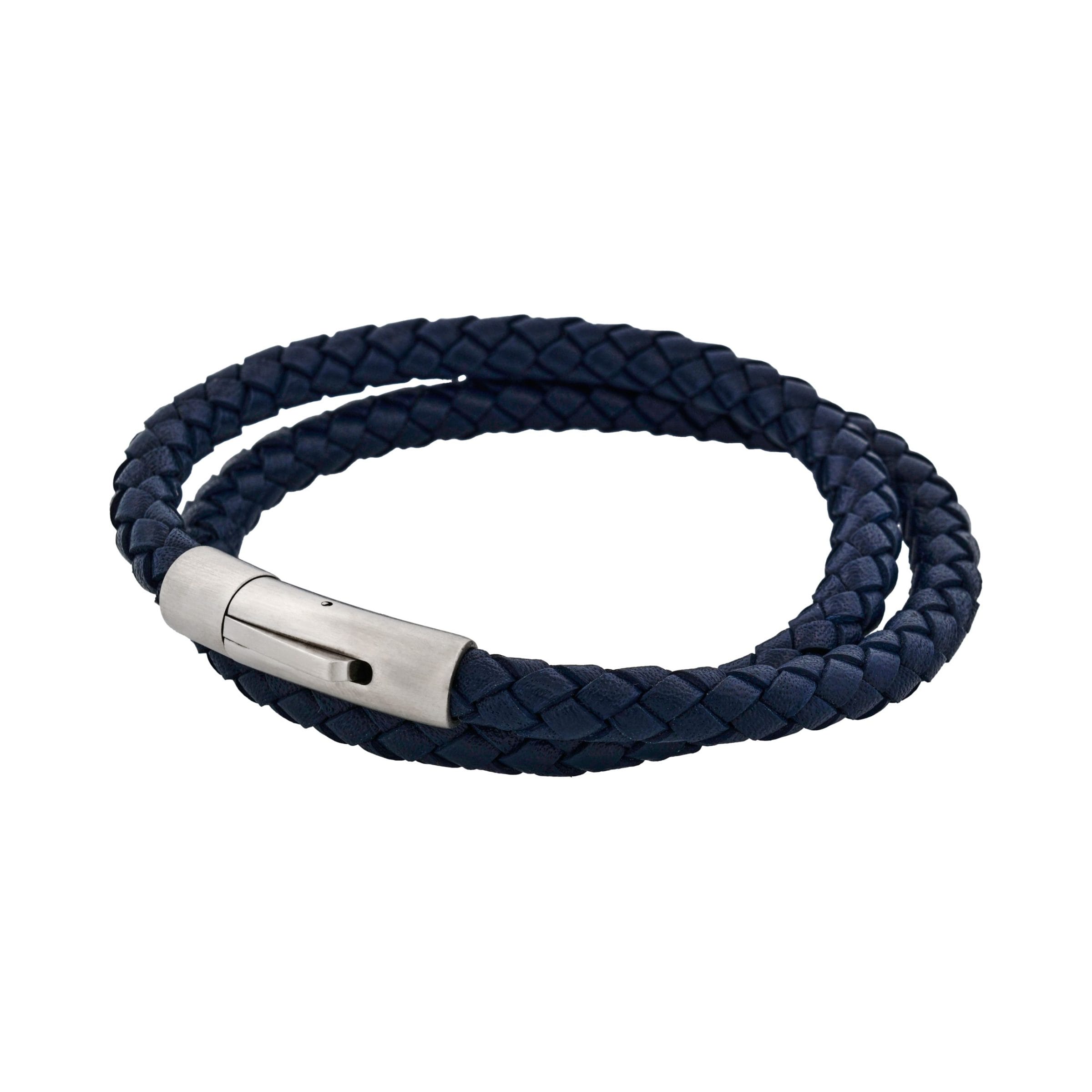 Navy Blue Leather with magnetic branded clasp bracelet