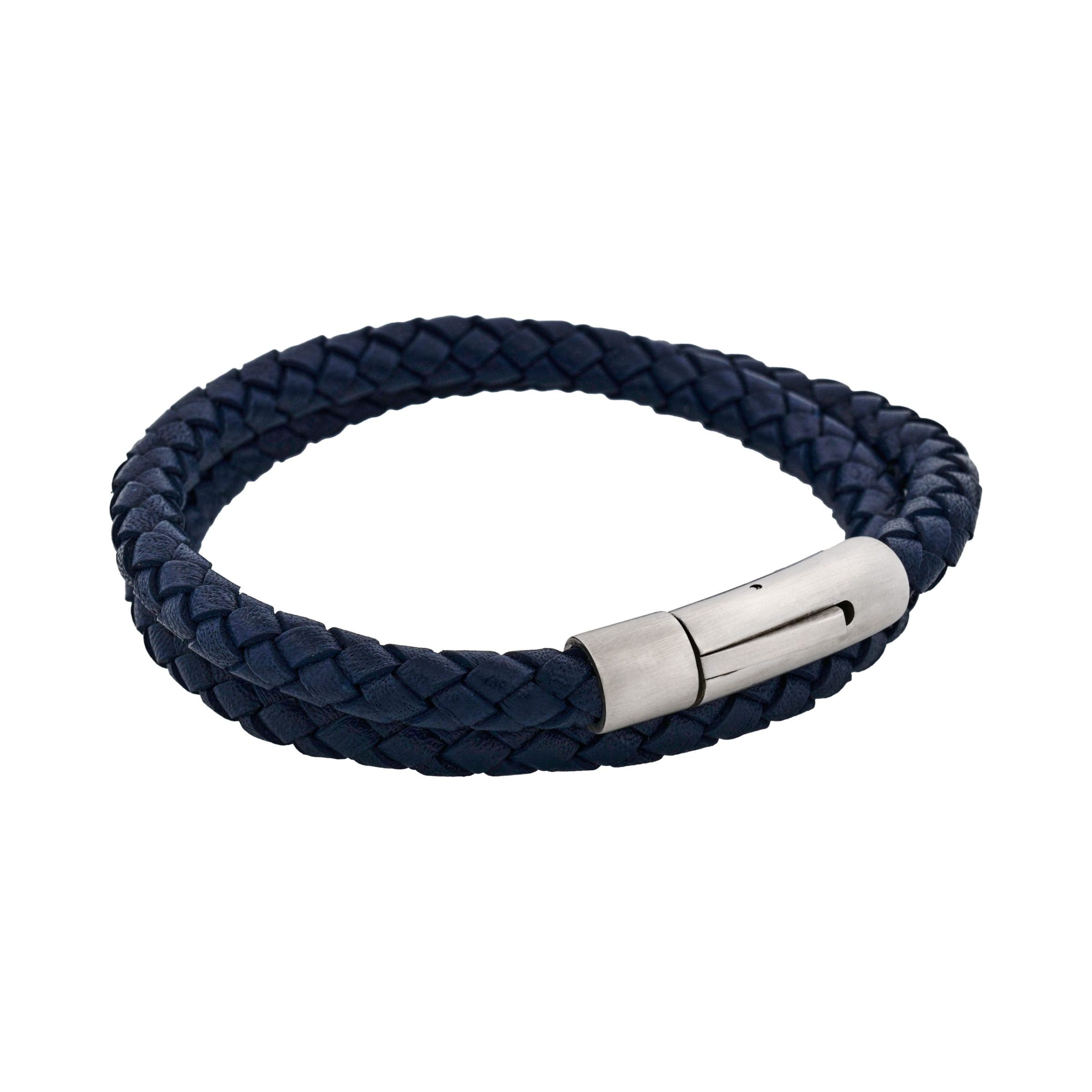 Navy Blue Leather with magnetic branded clasp bracelet