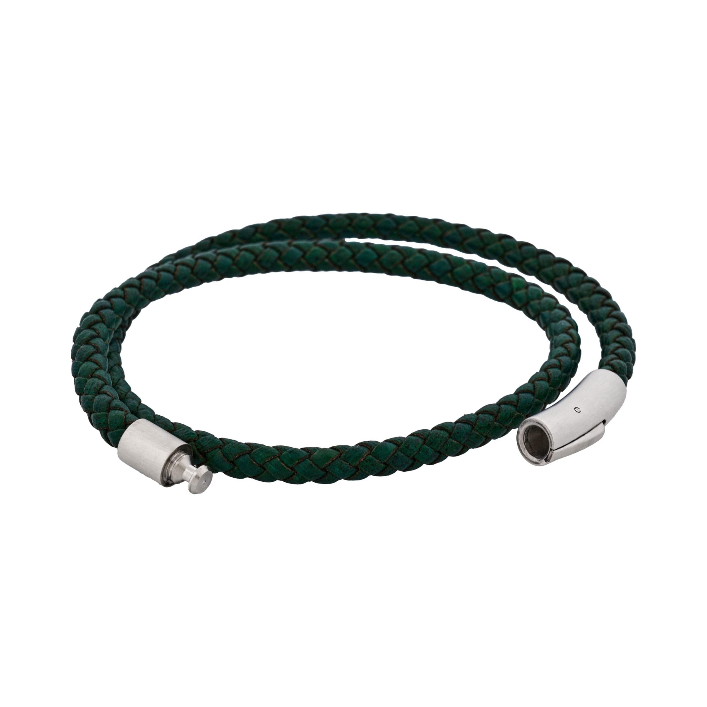 Dark Green Leather bracelet with stainless steel clasp Dark Green Leather bracelet with stainless steel clasp