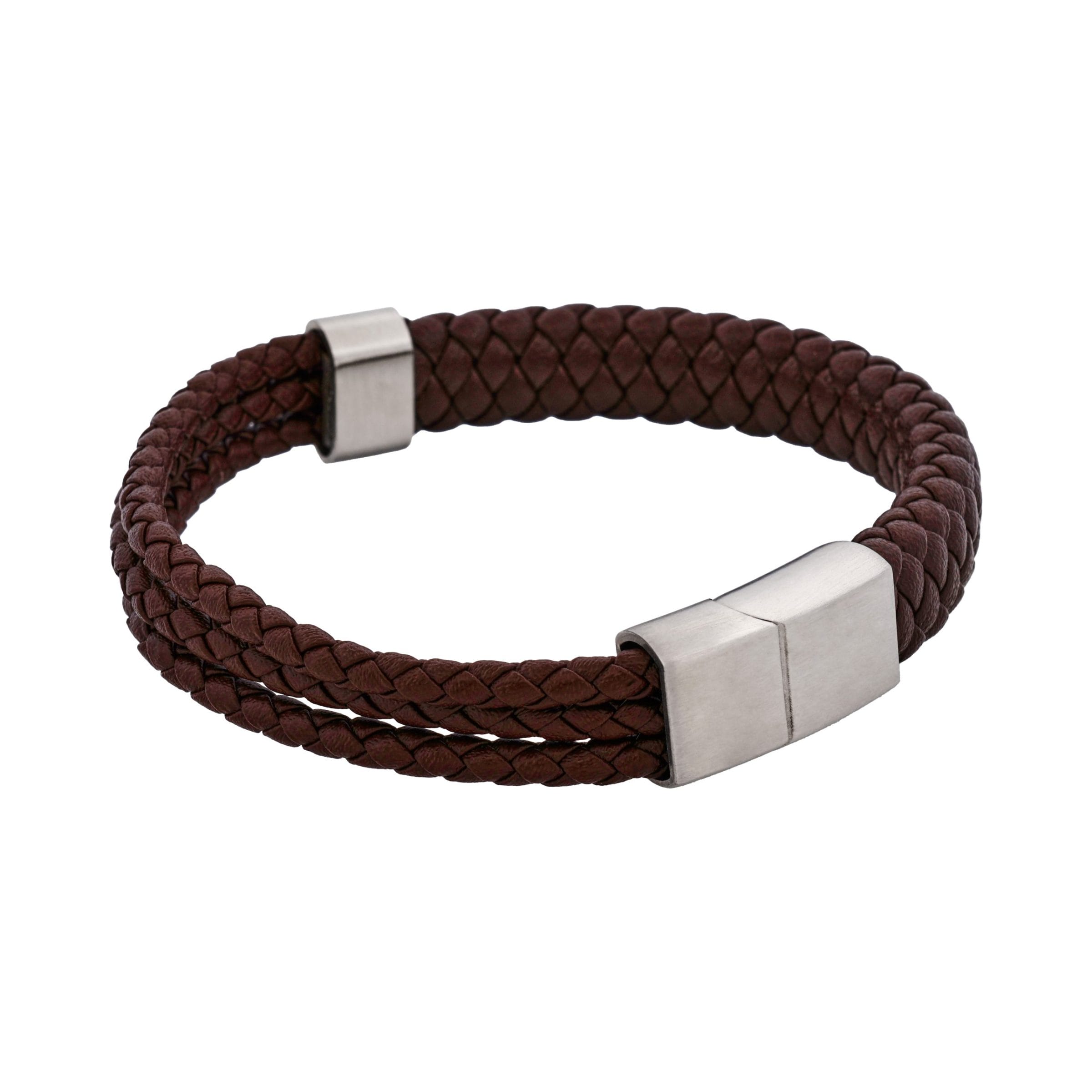 Matt Stainless steel Brown leather rope bracelet