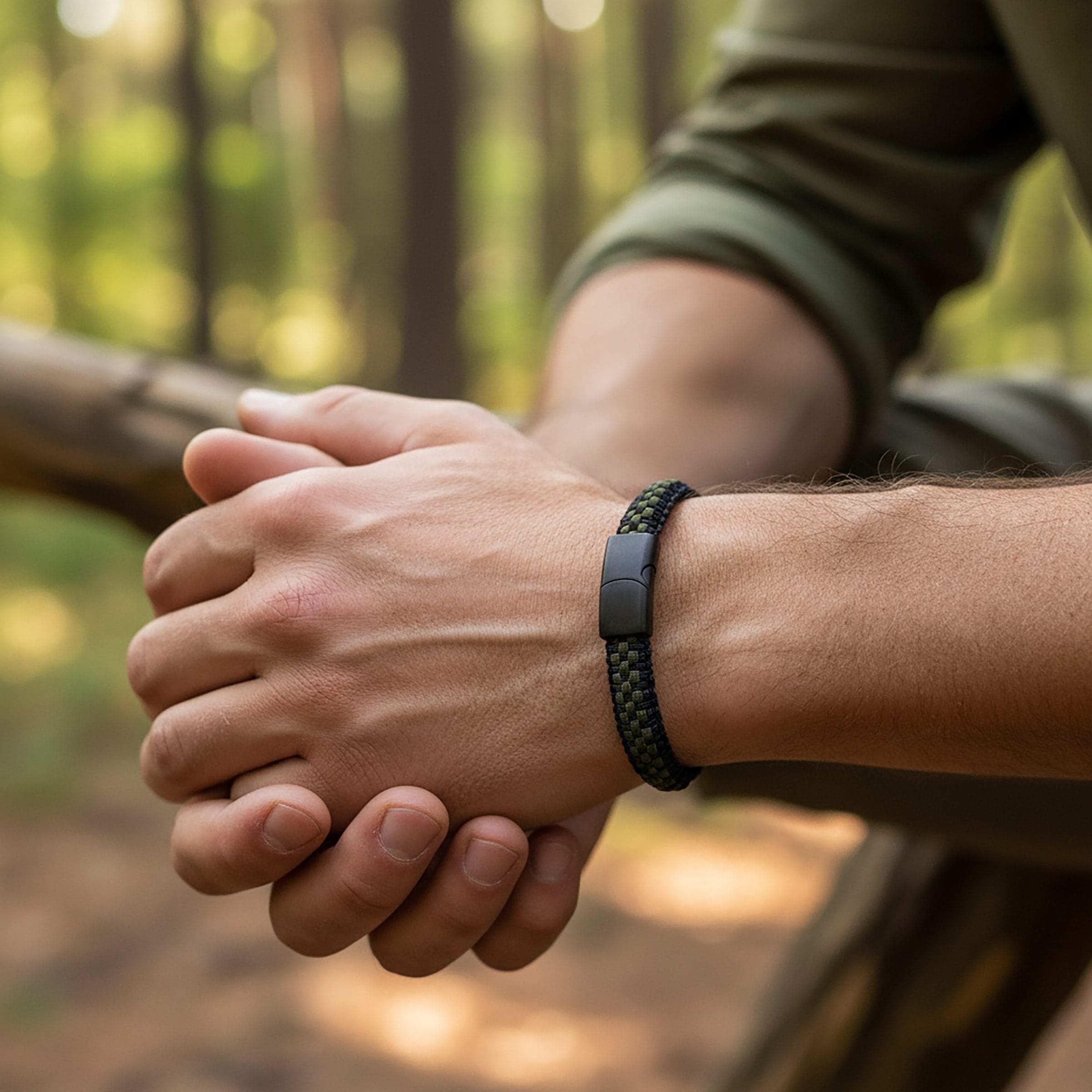 Stainless steel Ion Plated Black with Dark Green leather bracelet