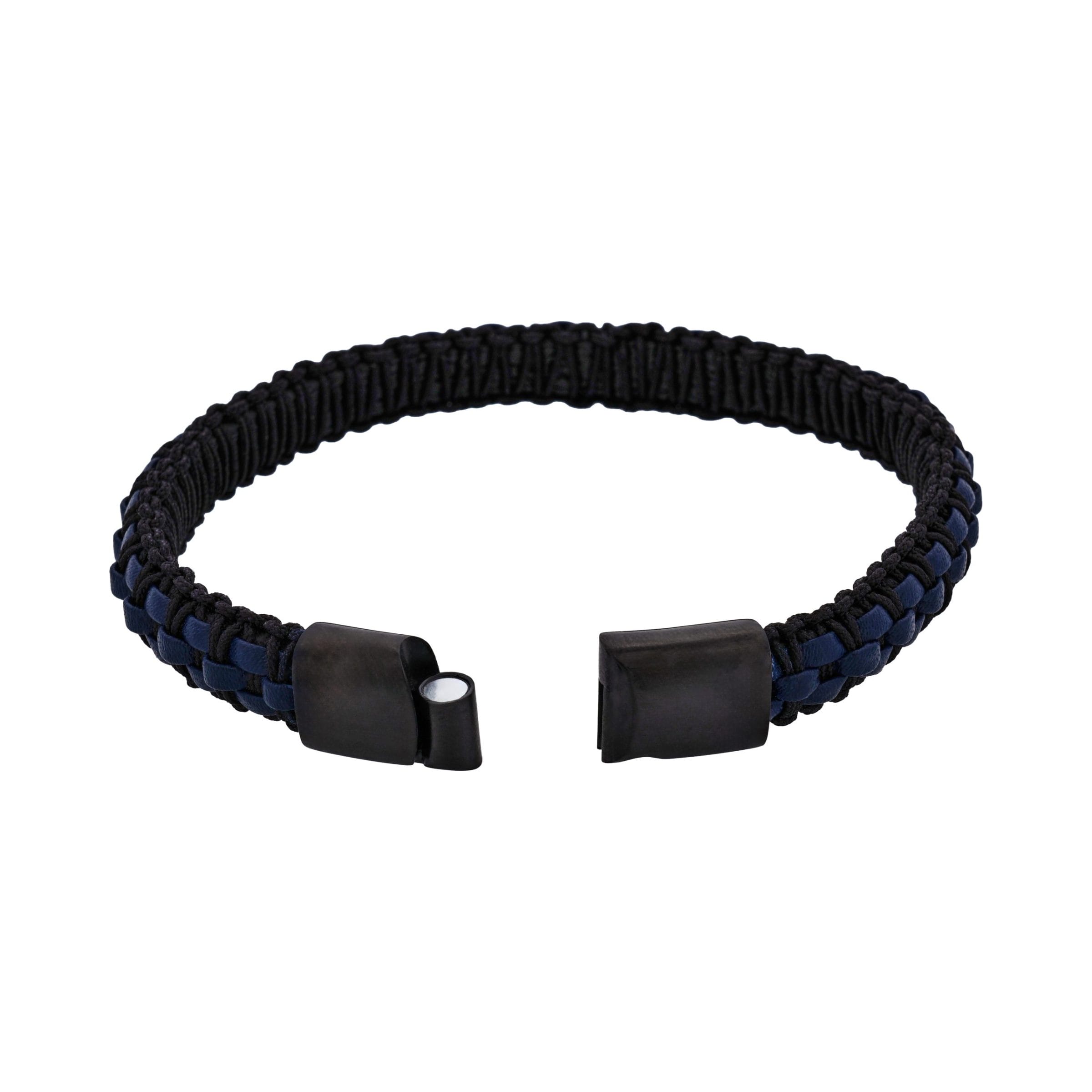 Stainless steel with Black leather bracelet