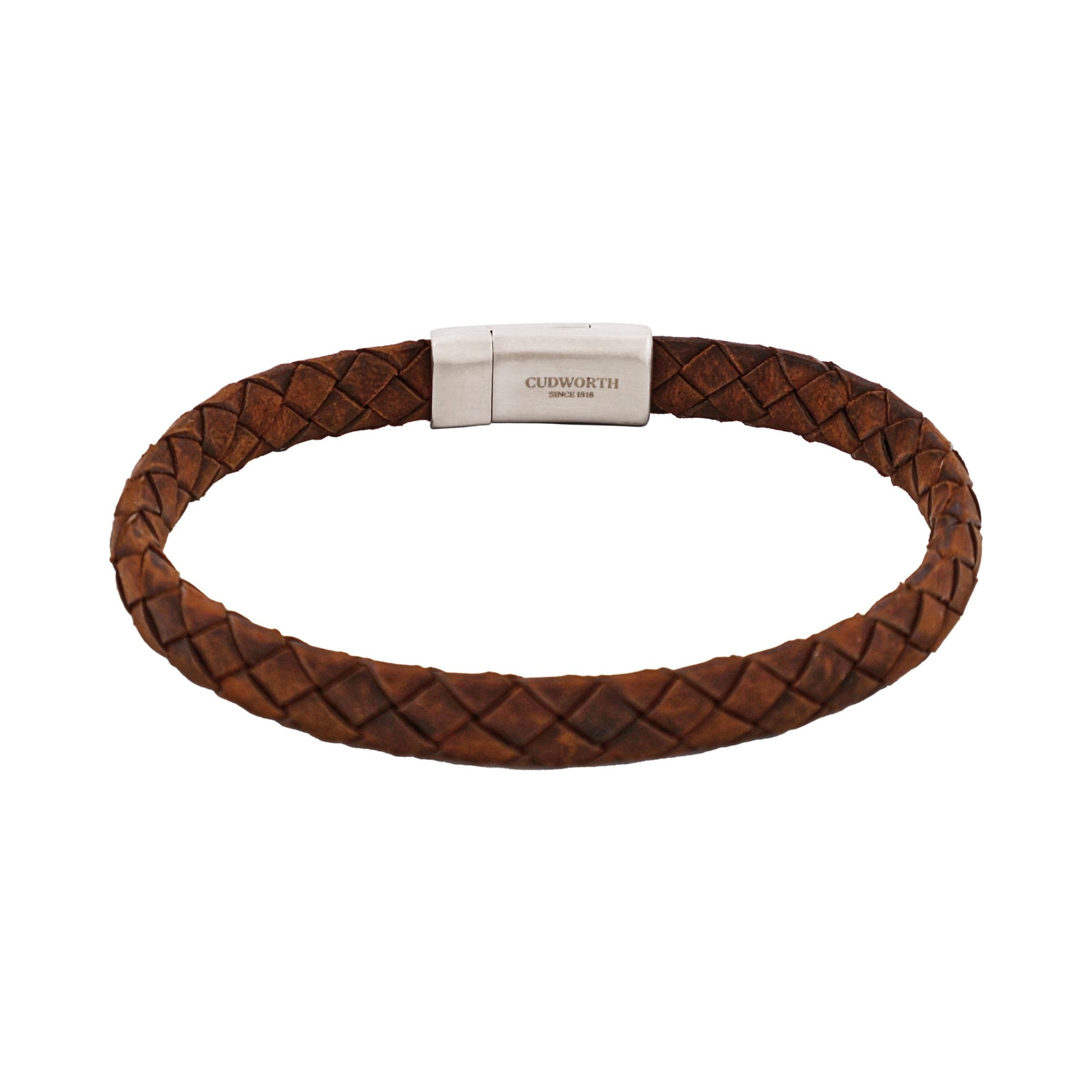 Thin Brown Italian Leather & Stainless Steel Bracelet