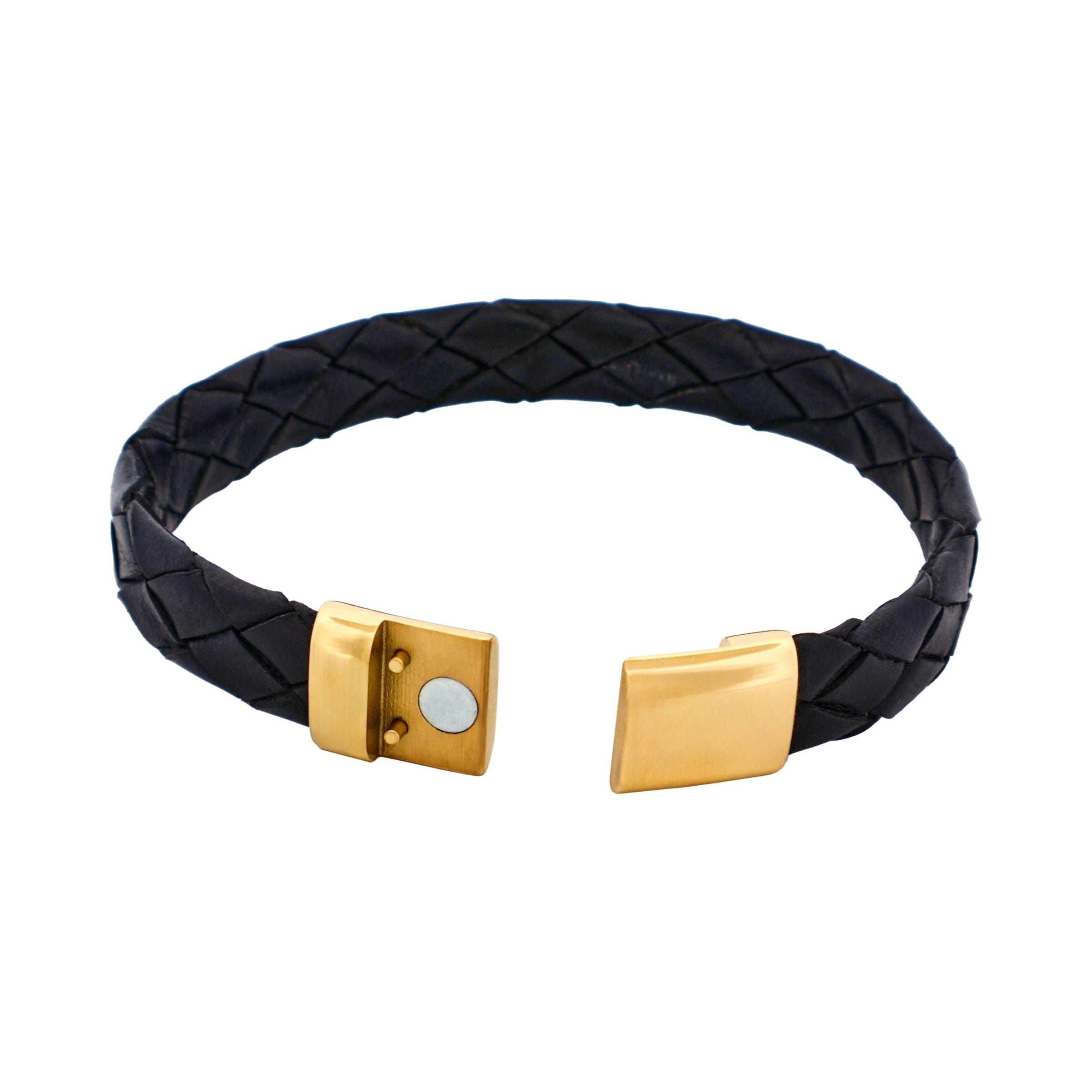 Ip14k Gold Stainless Steel & Black Calf Leather Bracelet