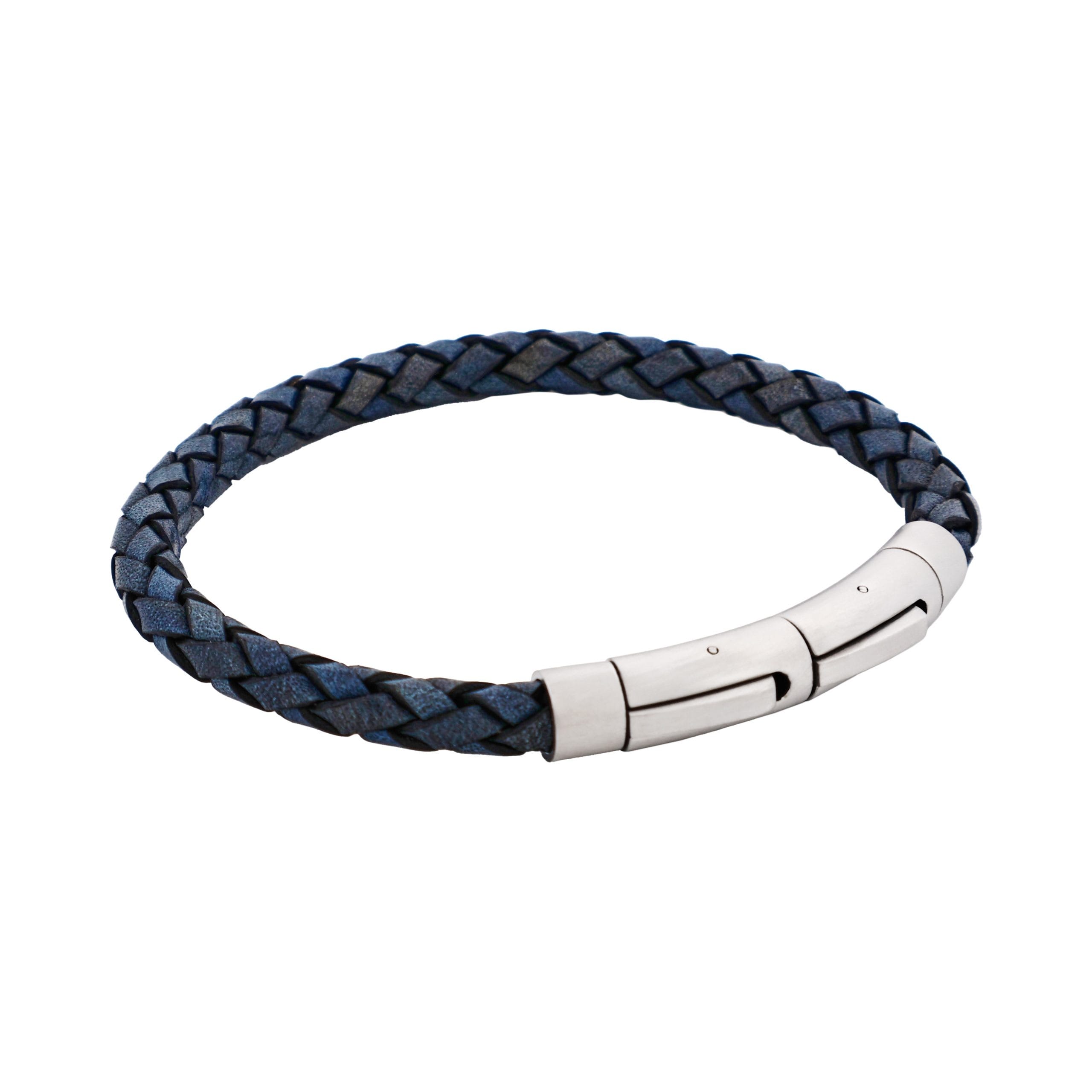 Dark Navy Italian Leather & Stainless Steel Bracelet