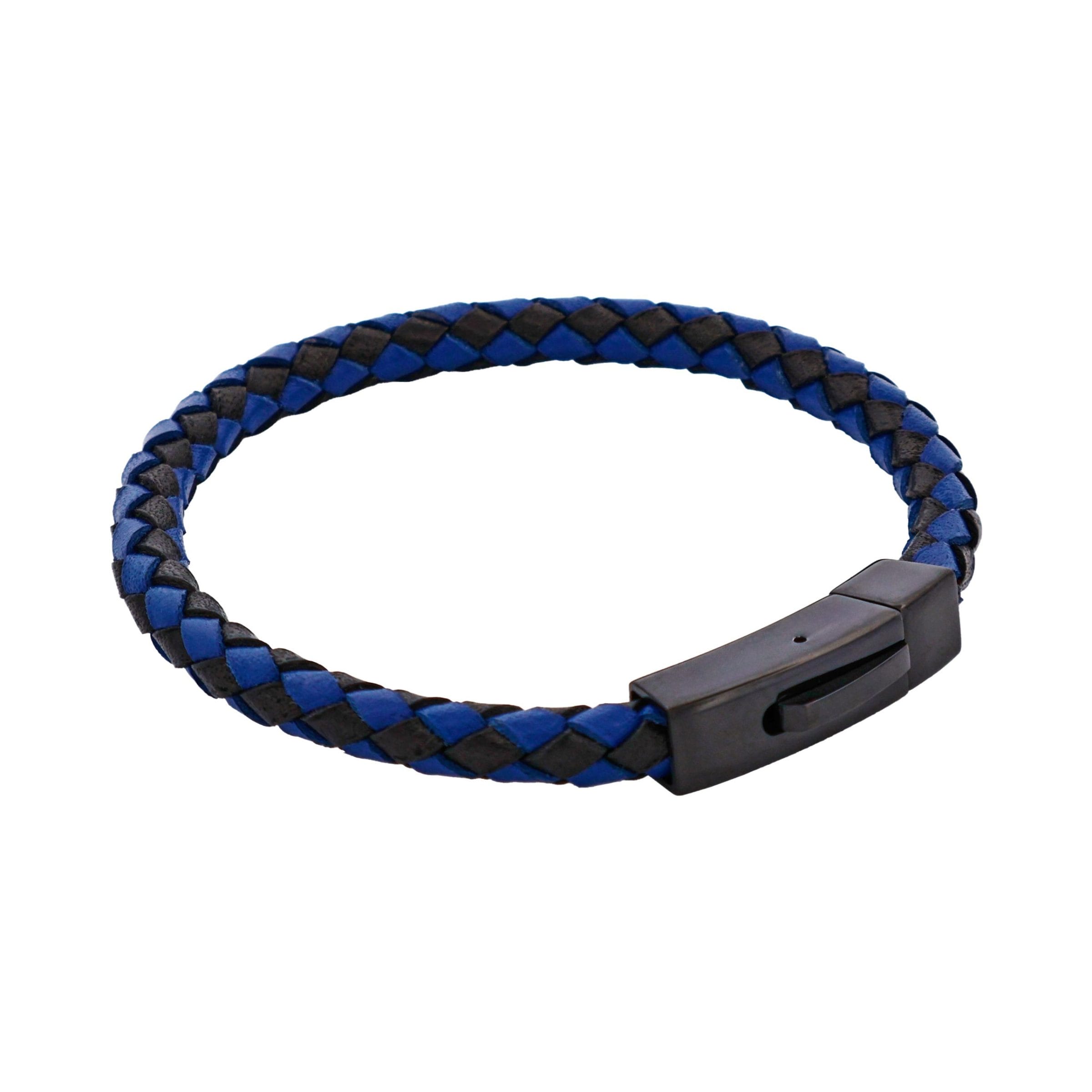 Black Nero Italian Leather Ion Plated Black Stainless Steel Bracelet