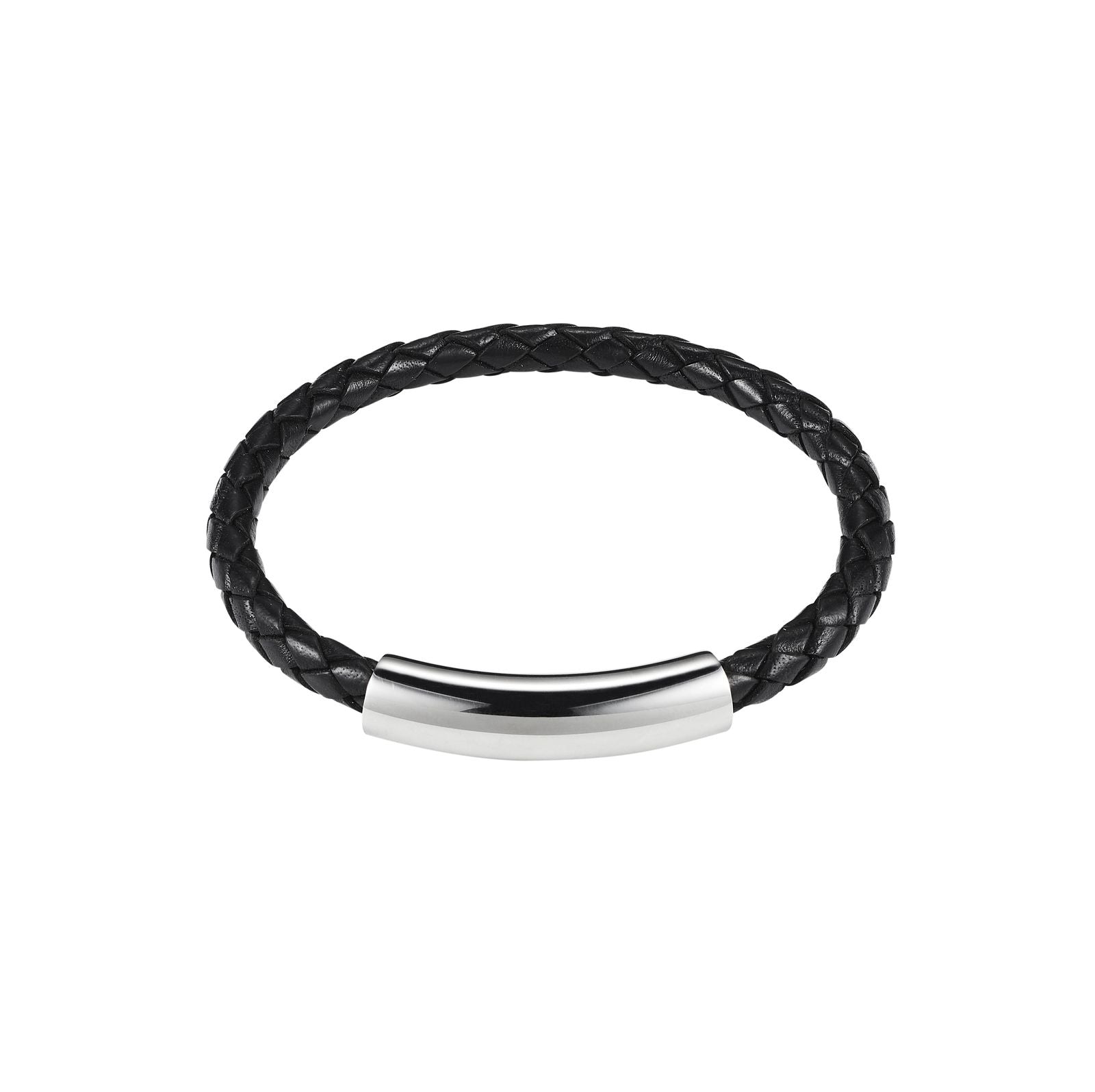 Black Platted Leather Bracelet