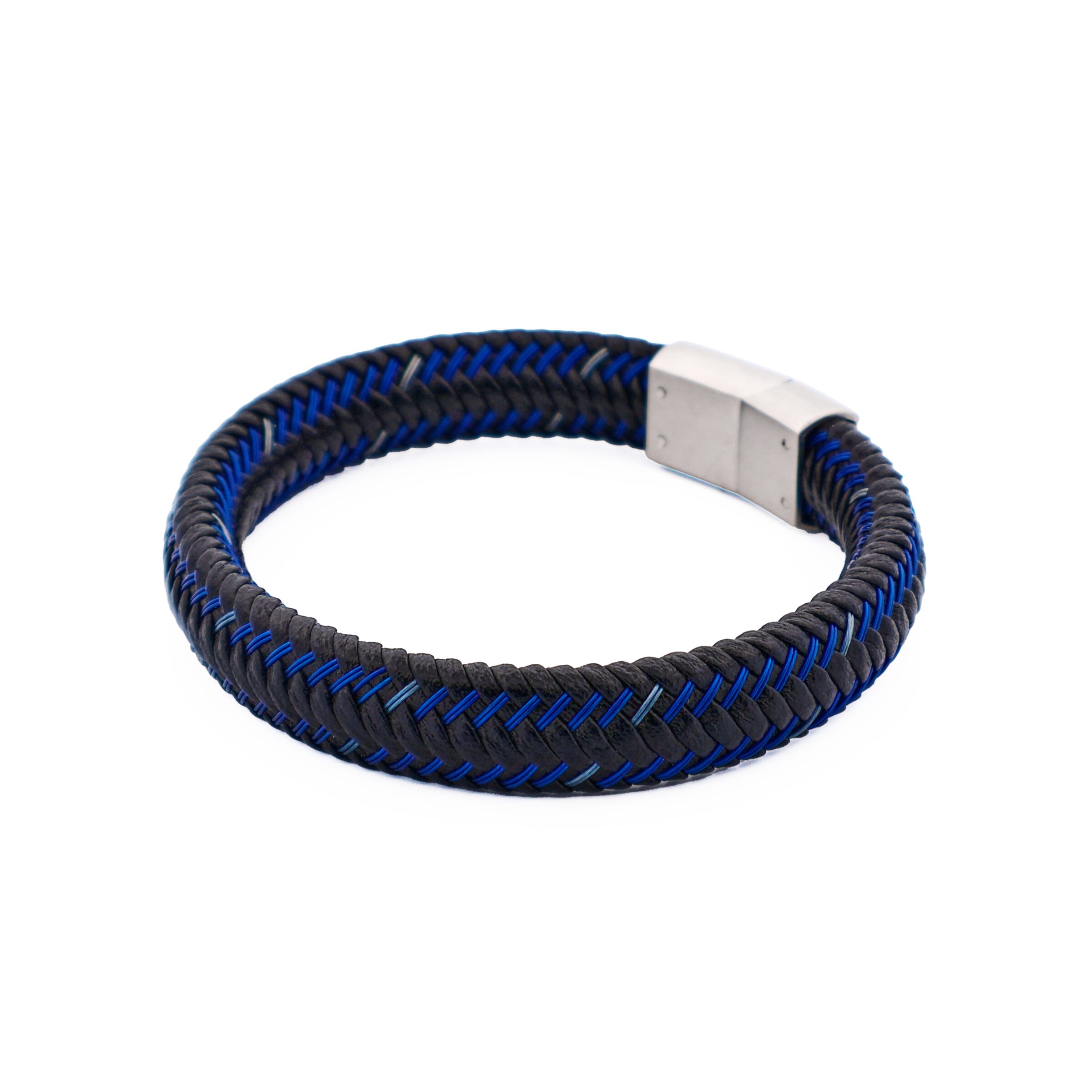 Black Blue Leather Bracelet