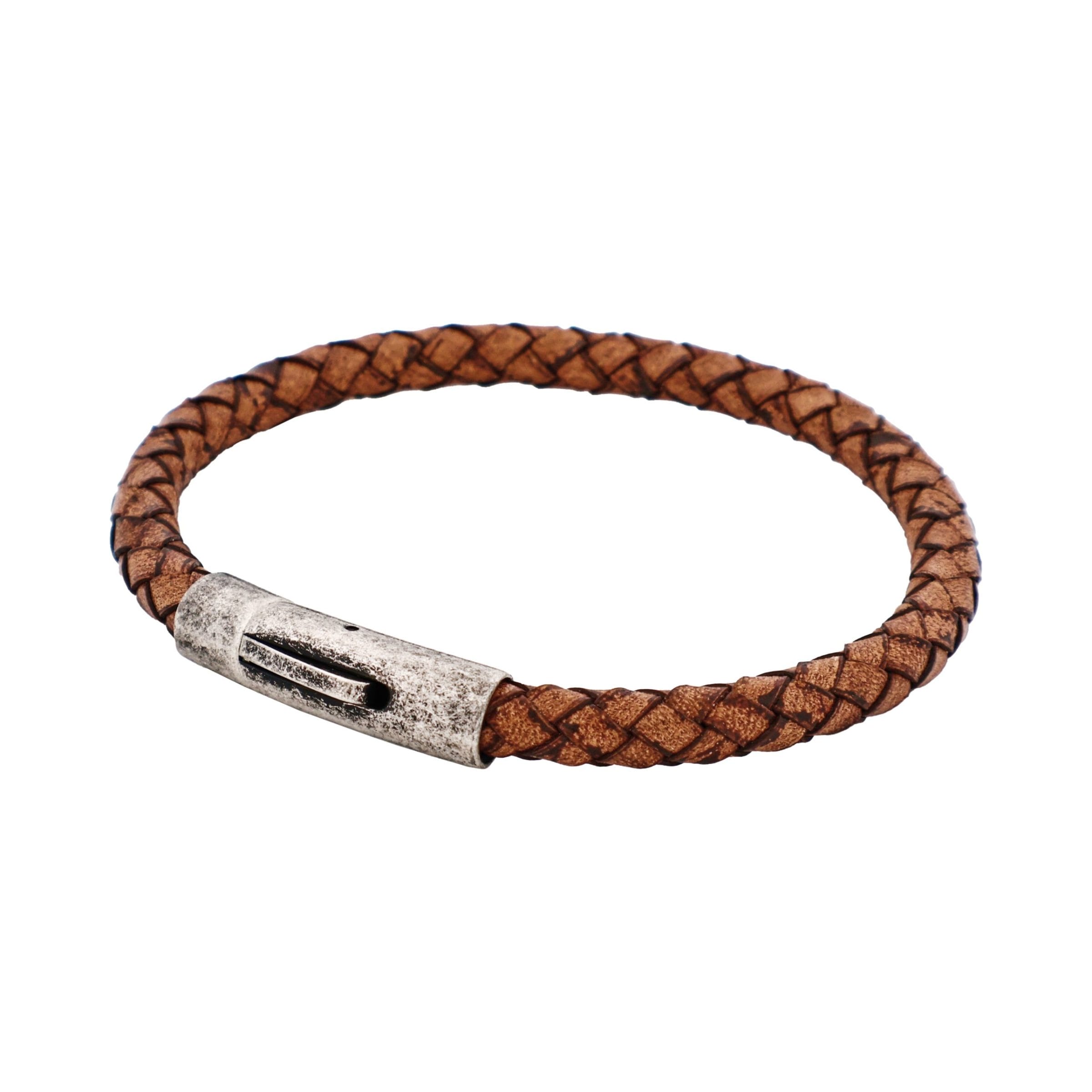 Tan Leather Bracelet & Antique Stainless Steel Clasp