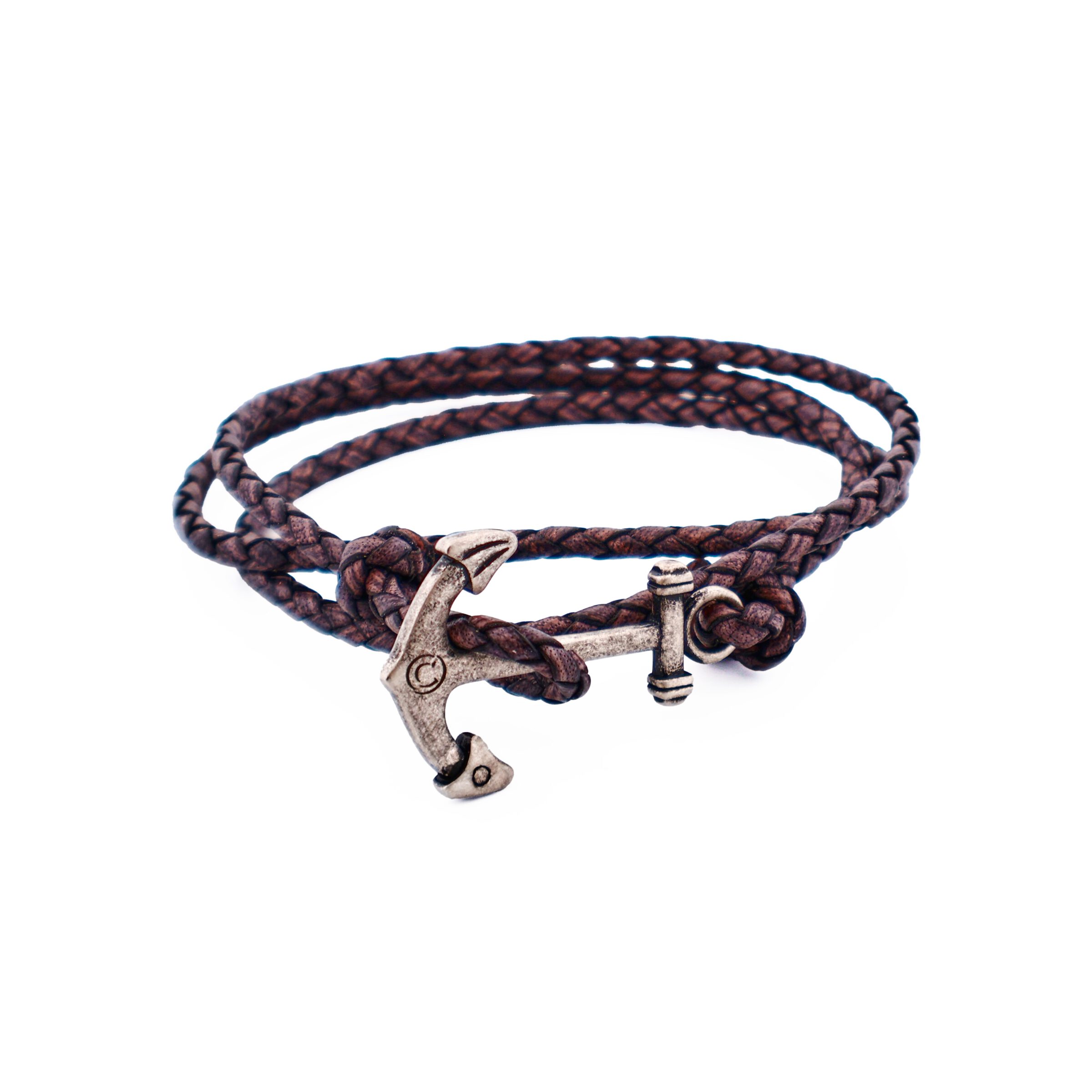 Black Antique Leather Anchor Bracelet