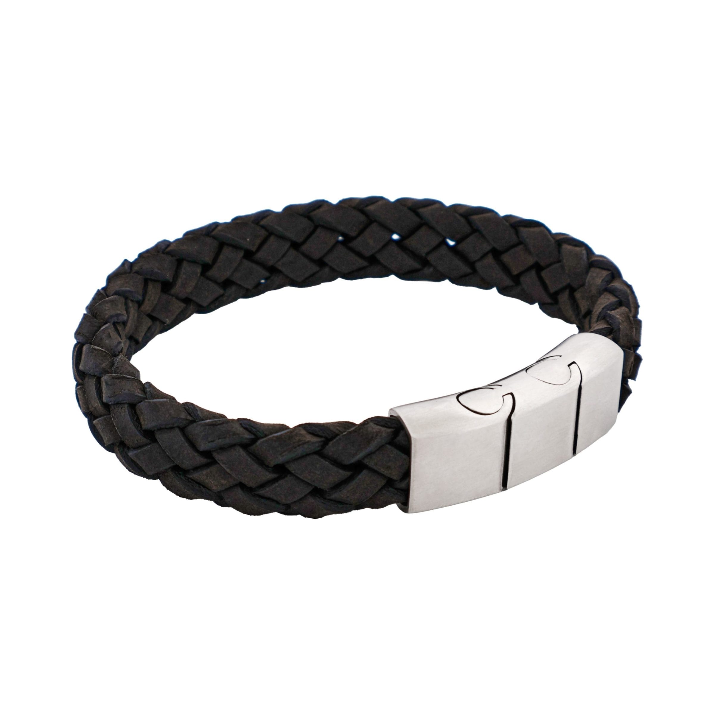 Braided Black Suede Italian Leather & Brushed Stainless Steel Bracelet