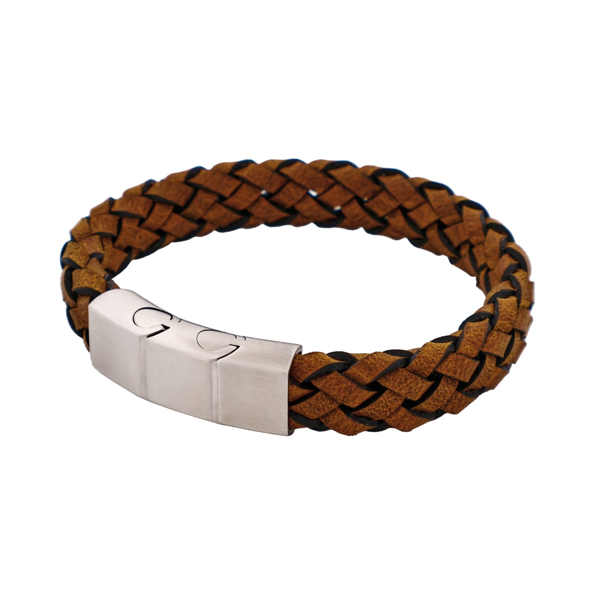 Stainless Steel & Dark Tan Italian Leather Bracelet