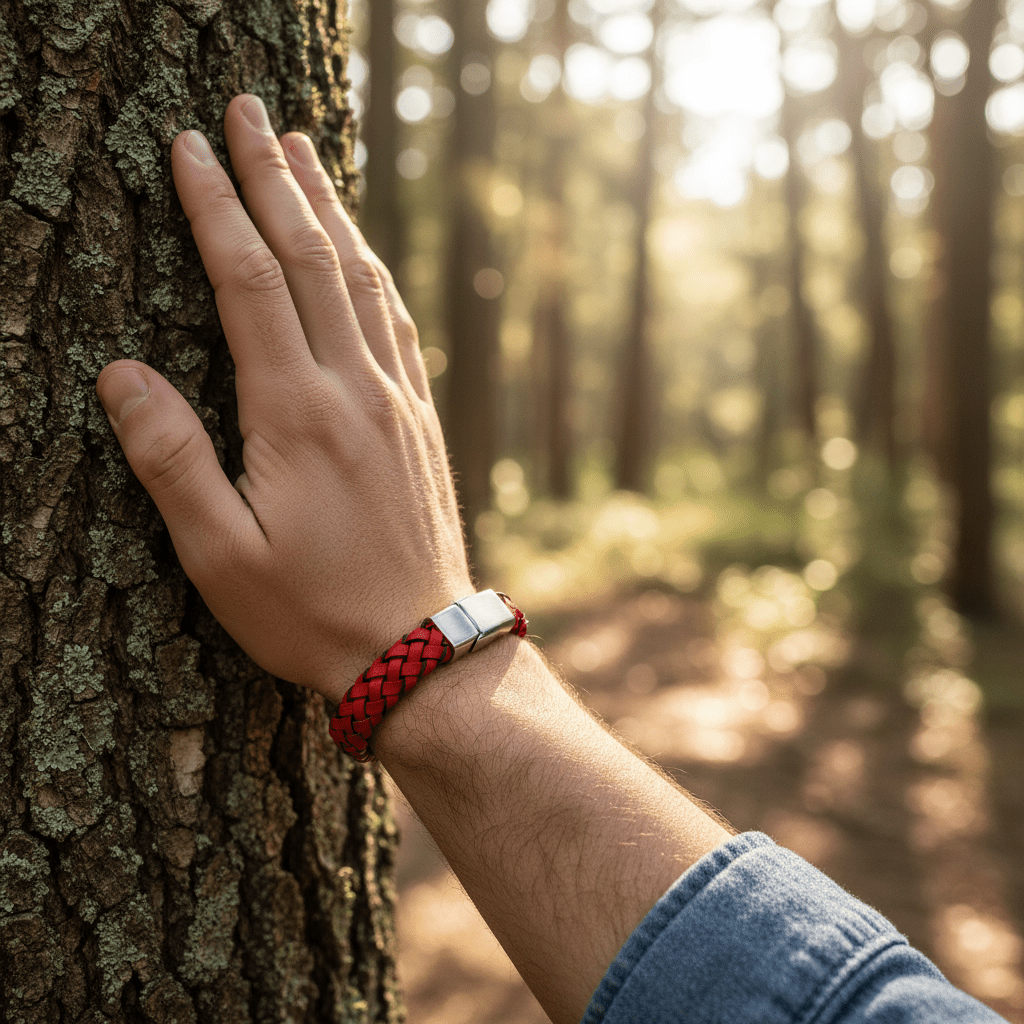 Crimson Helix Twisted Leather Bracelet