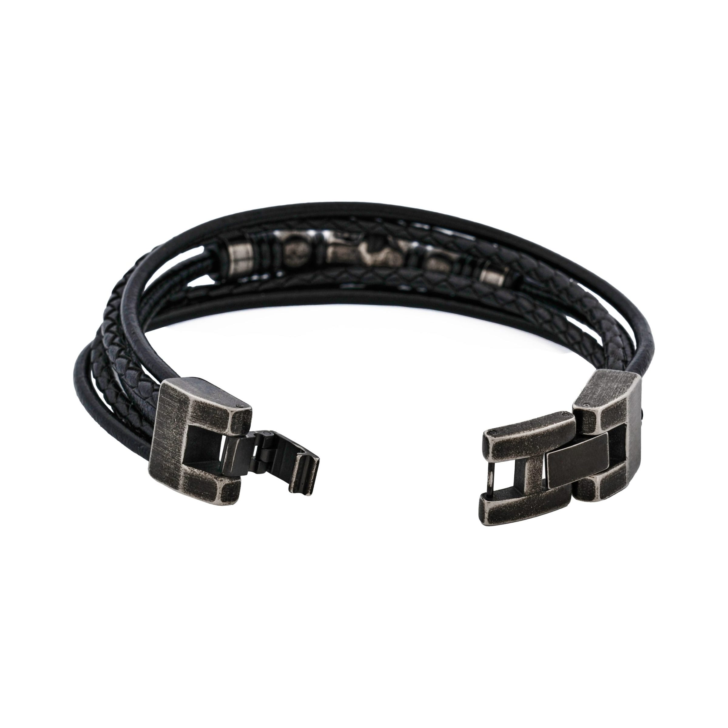 Skull Stygian Black Leather Bracelet