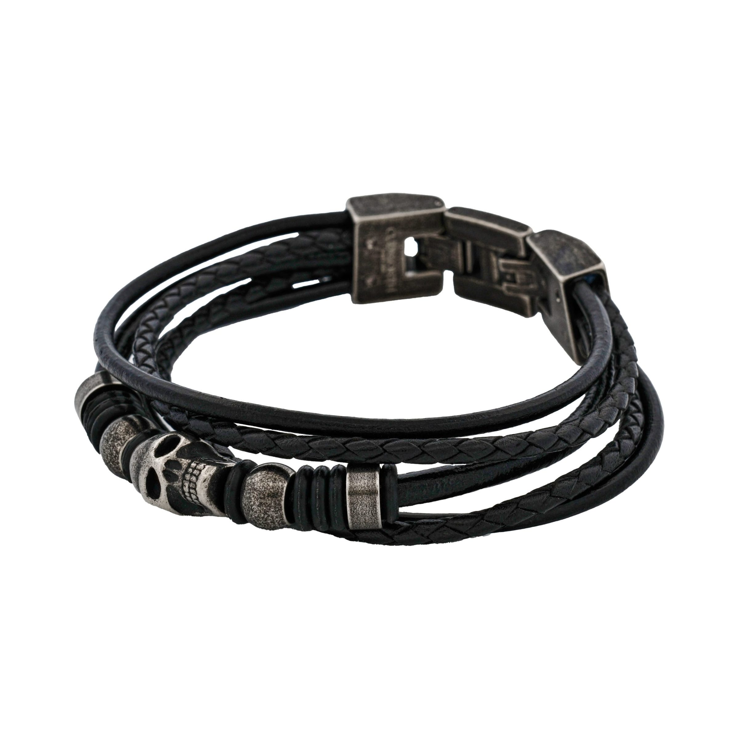 Skull Stygian Black Leather Bracelet