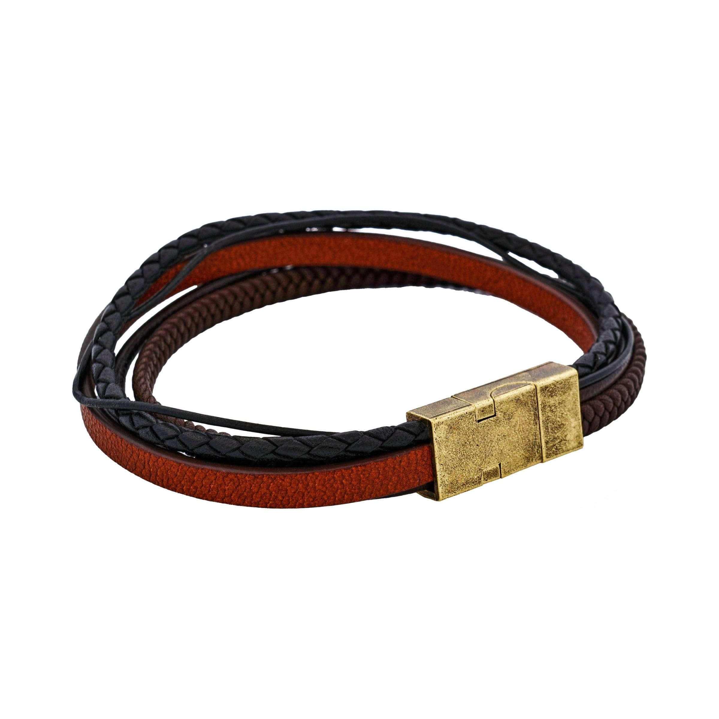 Sienna Dual Weave Brown and Black Leather Bracelet