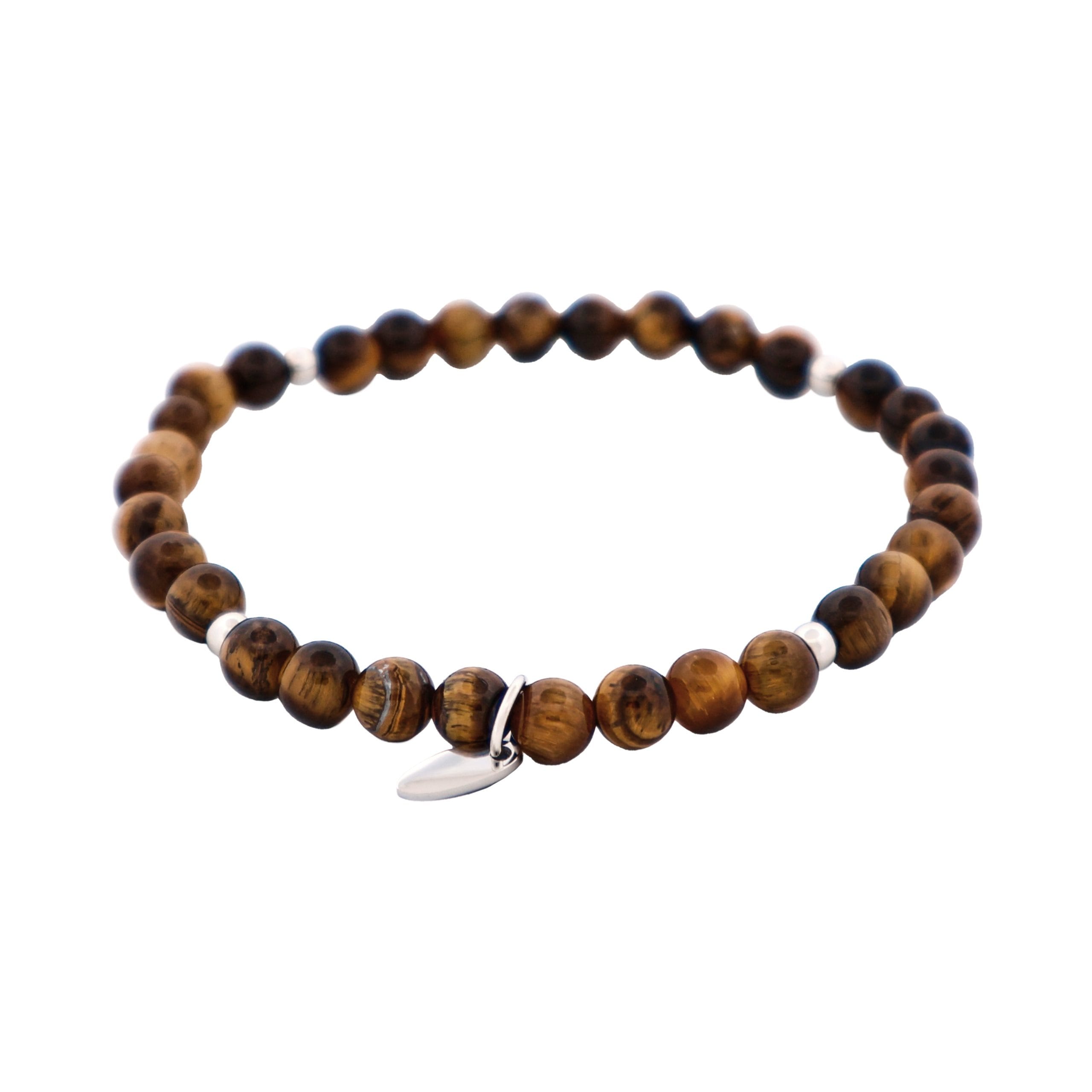 Tiger Eye Beaded & Stainless Steel Ball Bracelet