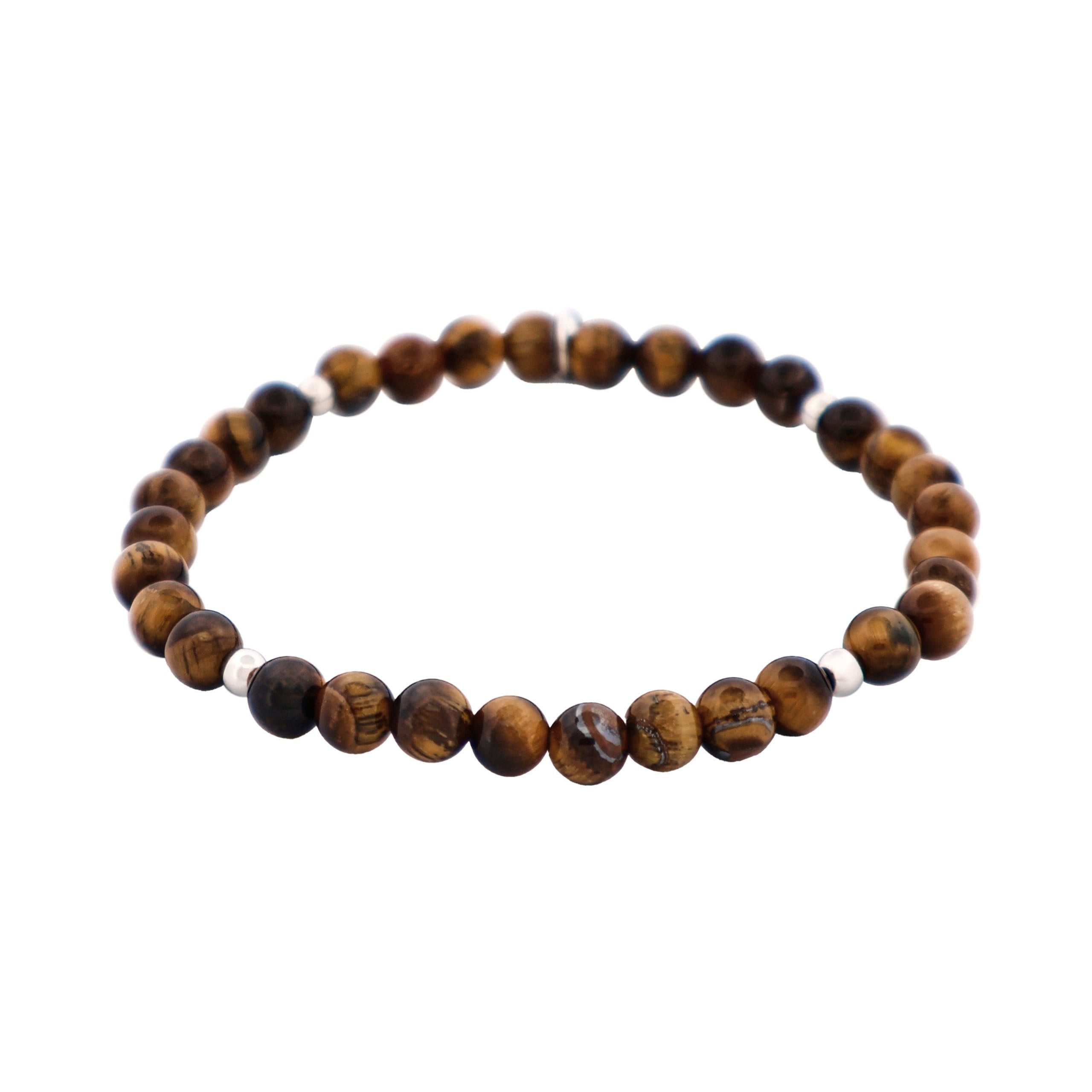 Tiger Eye Beaded & Stainless Steel Ball Bracelet