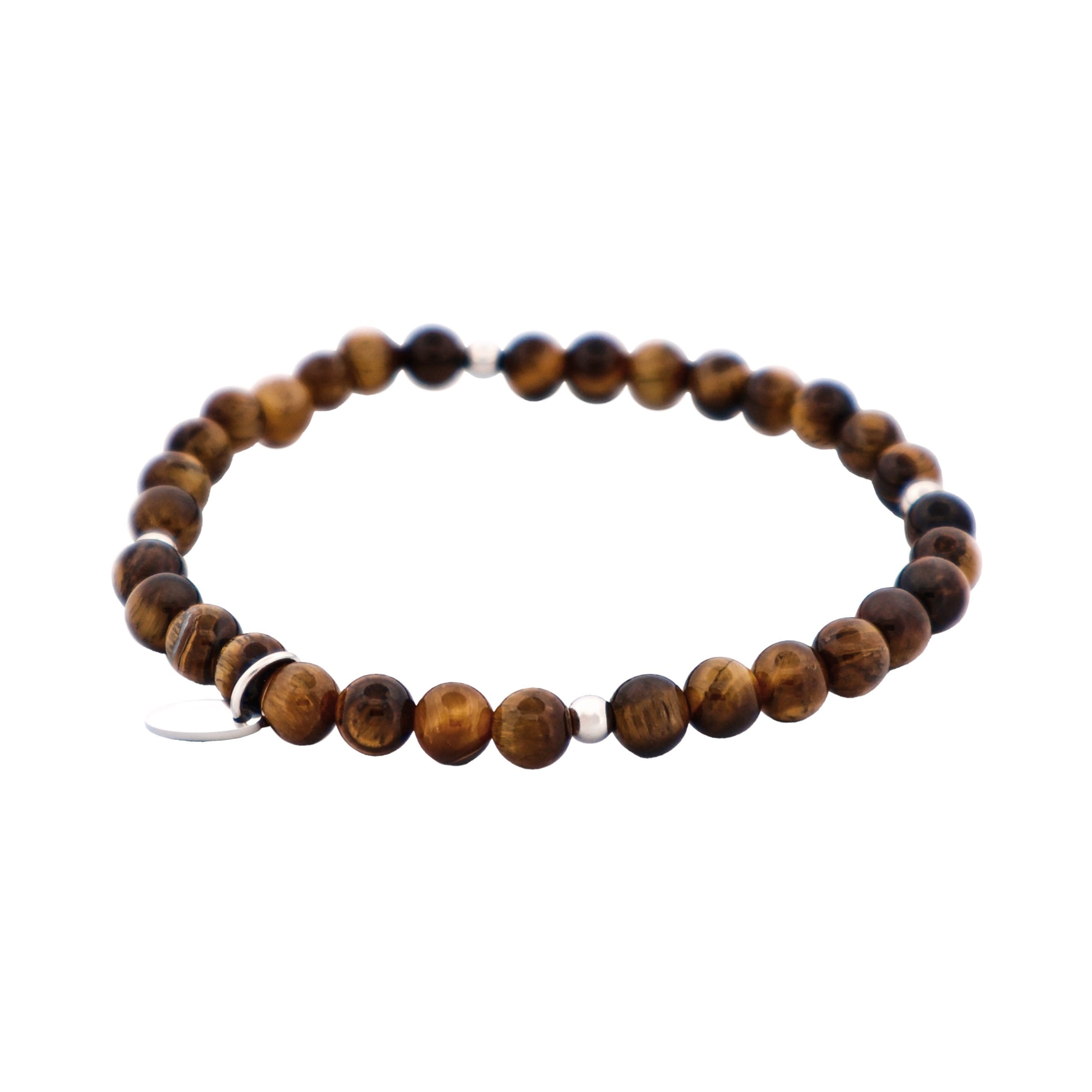 Tiger Eye Beaded & Stainless Steel Ball Bracelet