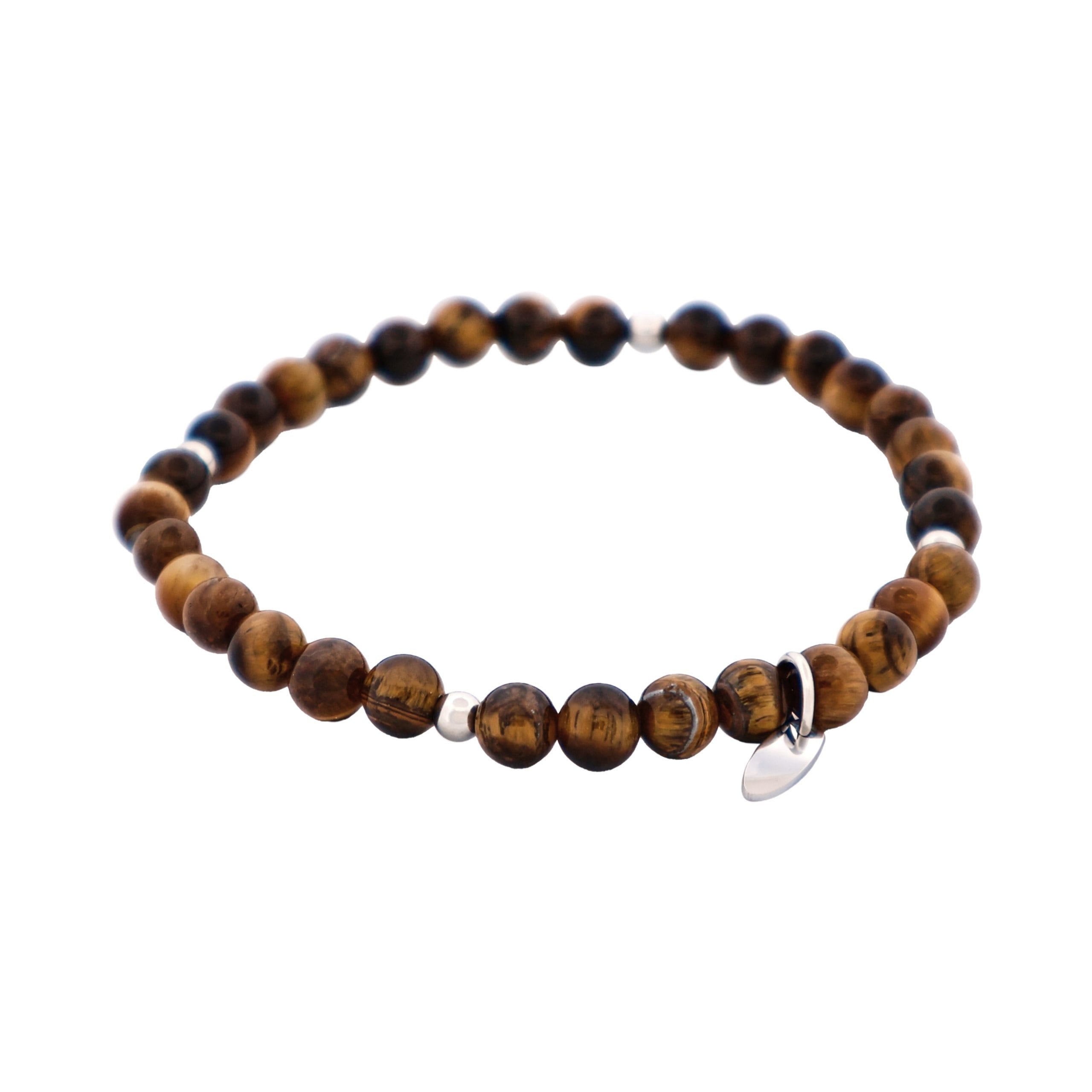 Tiger Eye Beaded & Stainless Steel Ball Bracelet