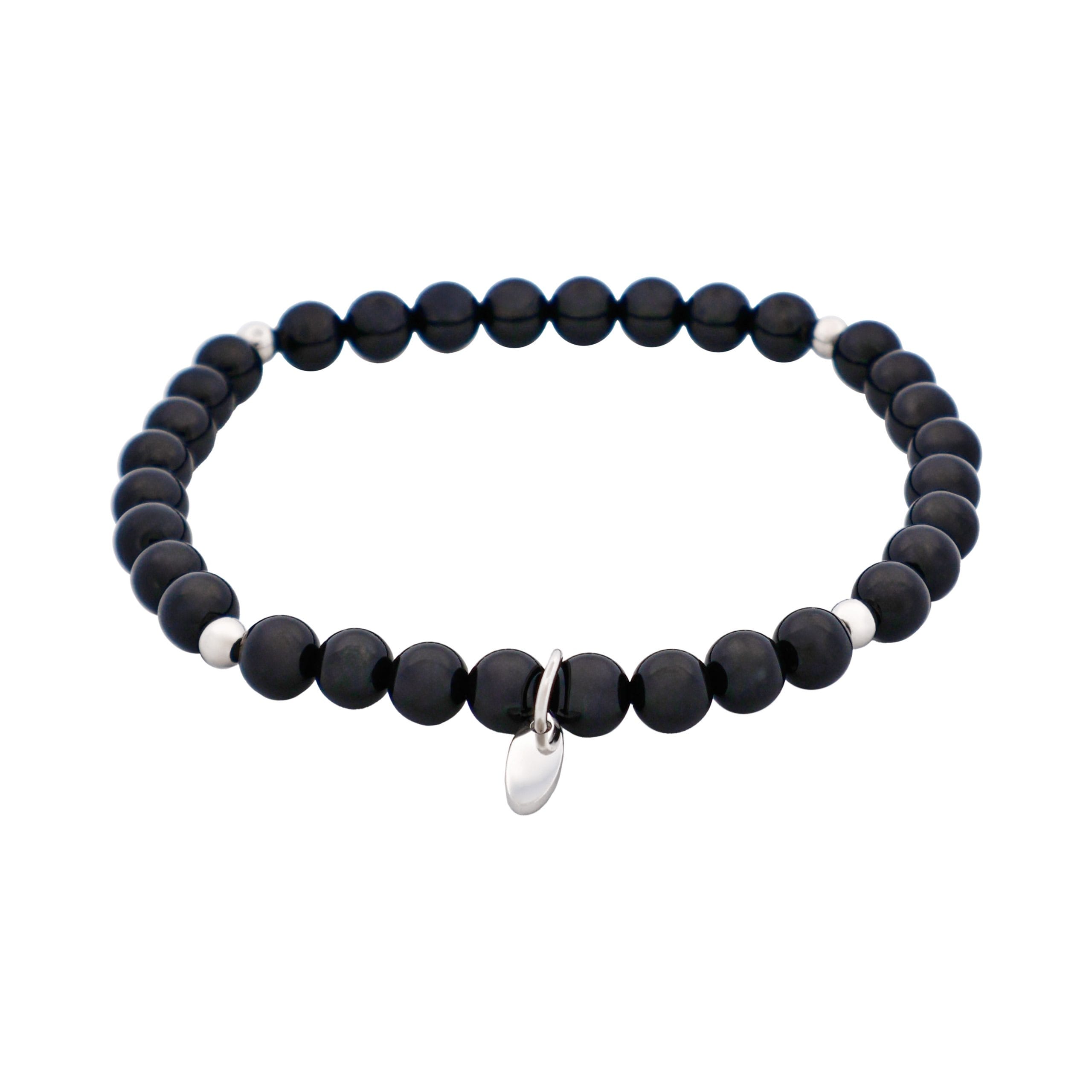 Black Agate & Stainless Steel Beaded Bracelet