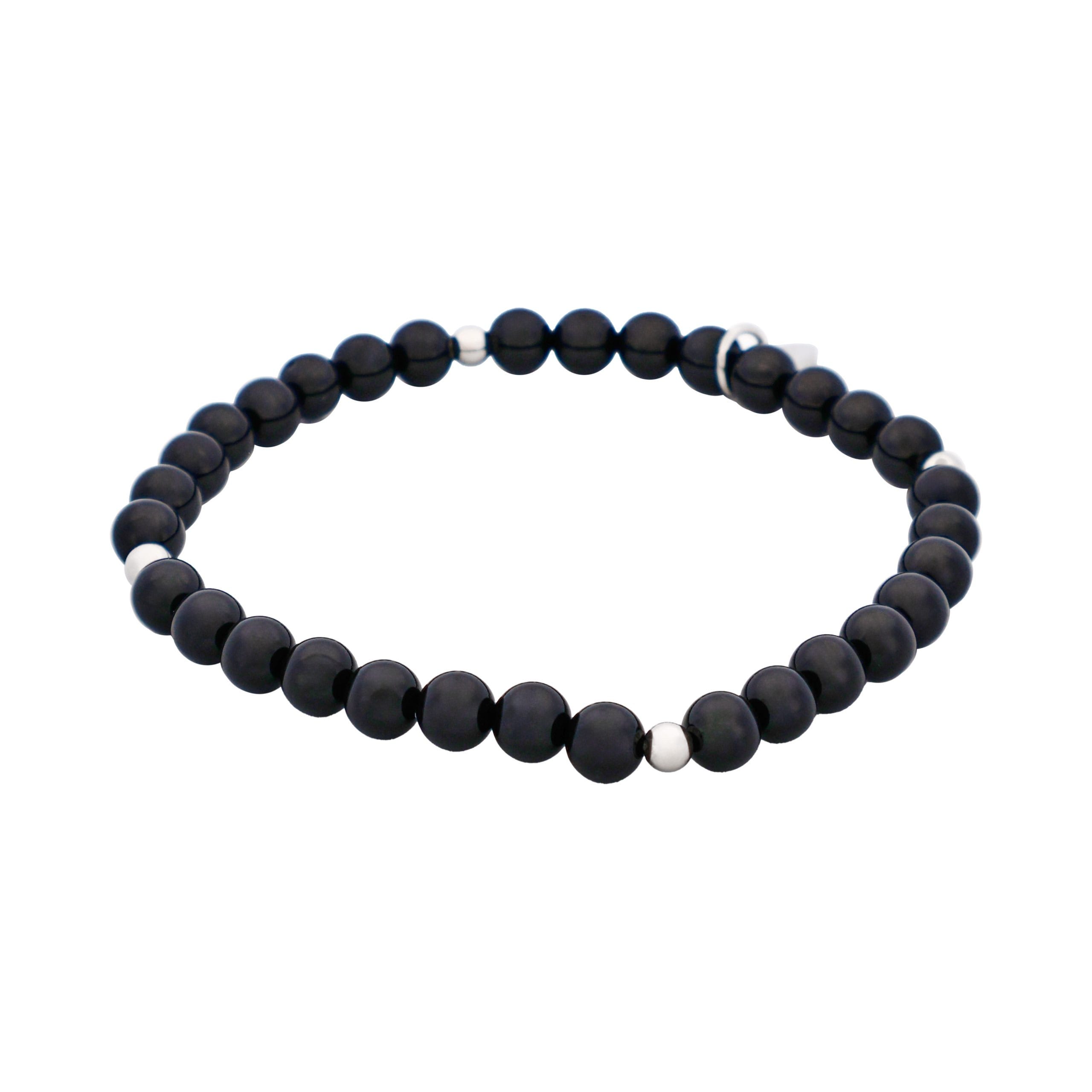 Black Agate & Stainless Steel Beaded Bracelet