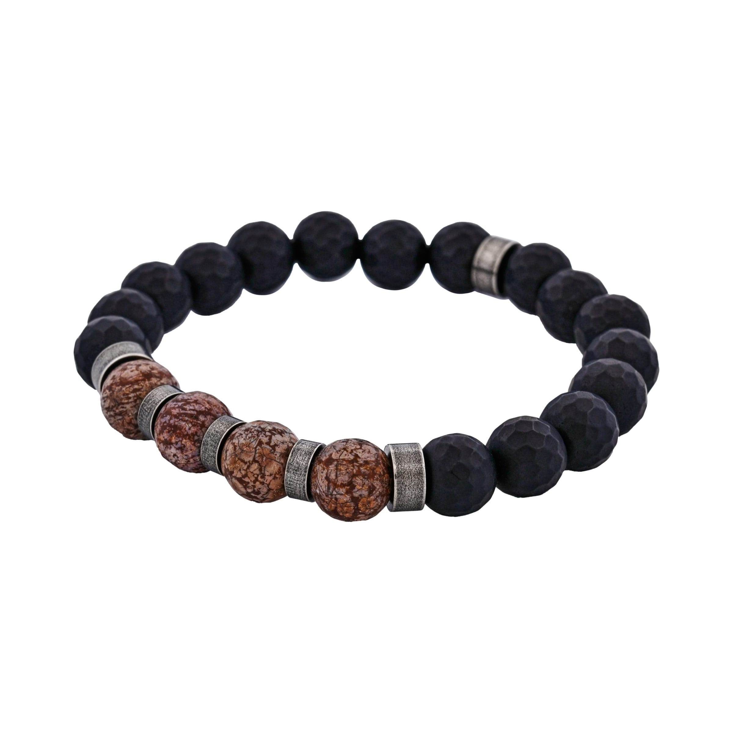 Neo Earth Black Hematite and Brown Agate Beaded Bracelet