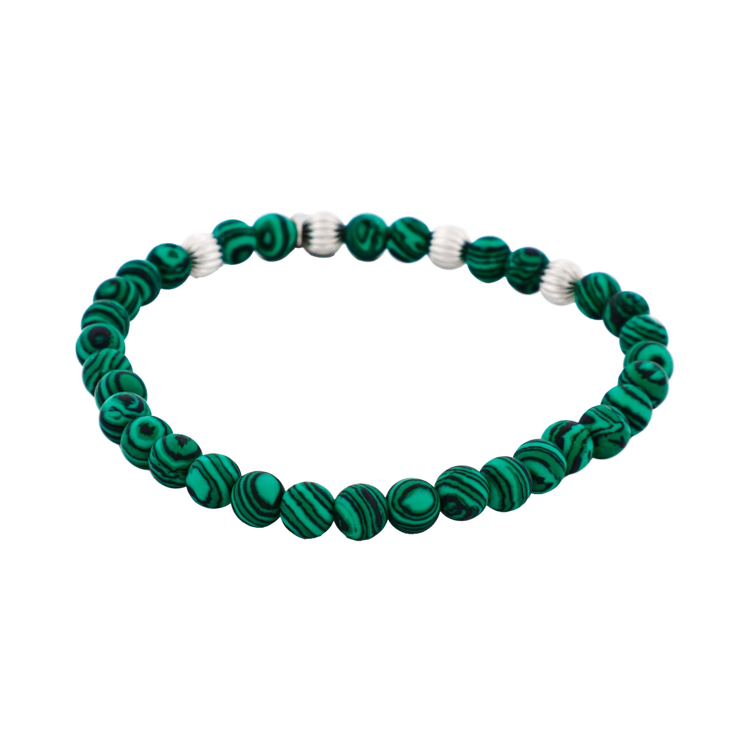 6mm Green Malachite Stone Beads & Stainless Steel Bracelet