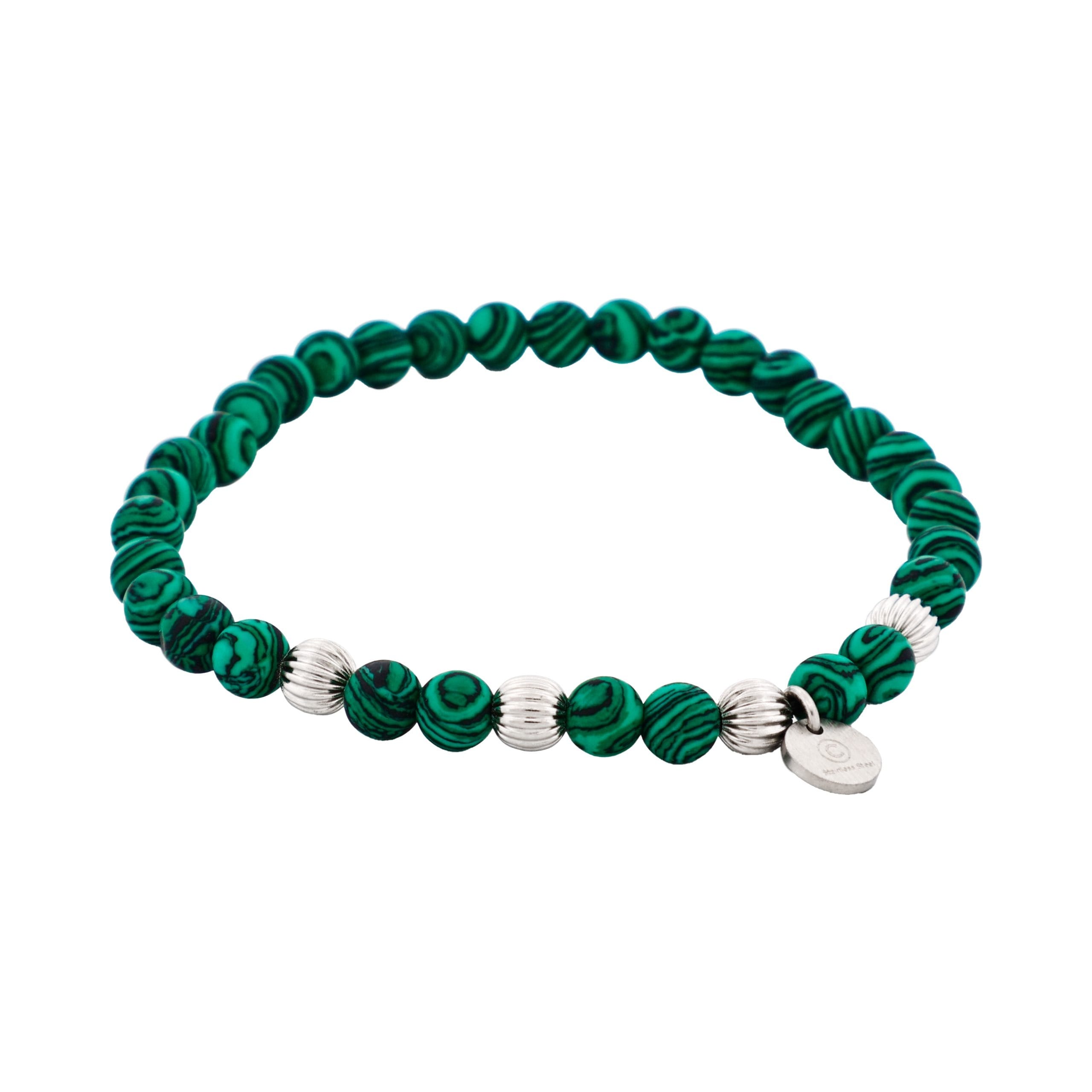 6mm Green Malachite Stone Beads & Stainless Steel Bracelet