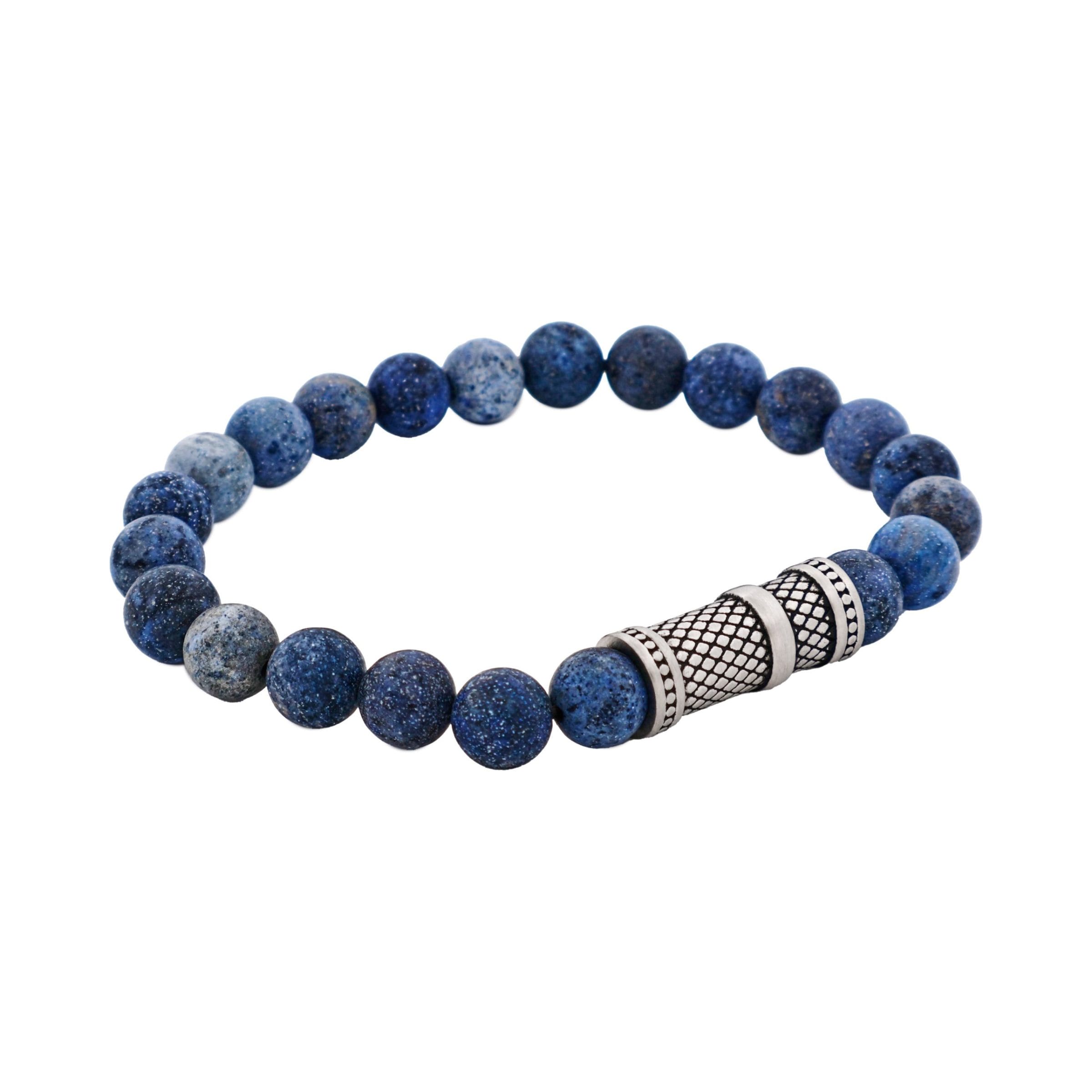 Dumortierite Stone Bracelet with Ion Plated Black Lattice Pattern Stainless Steel