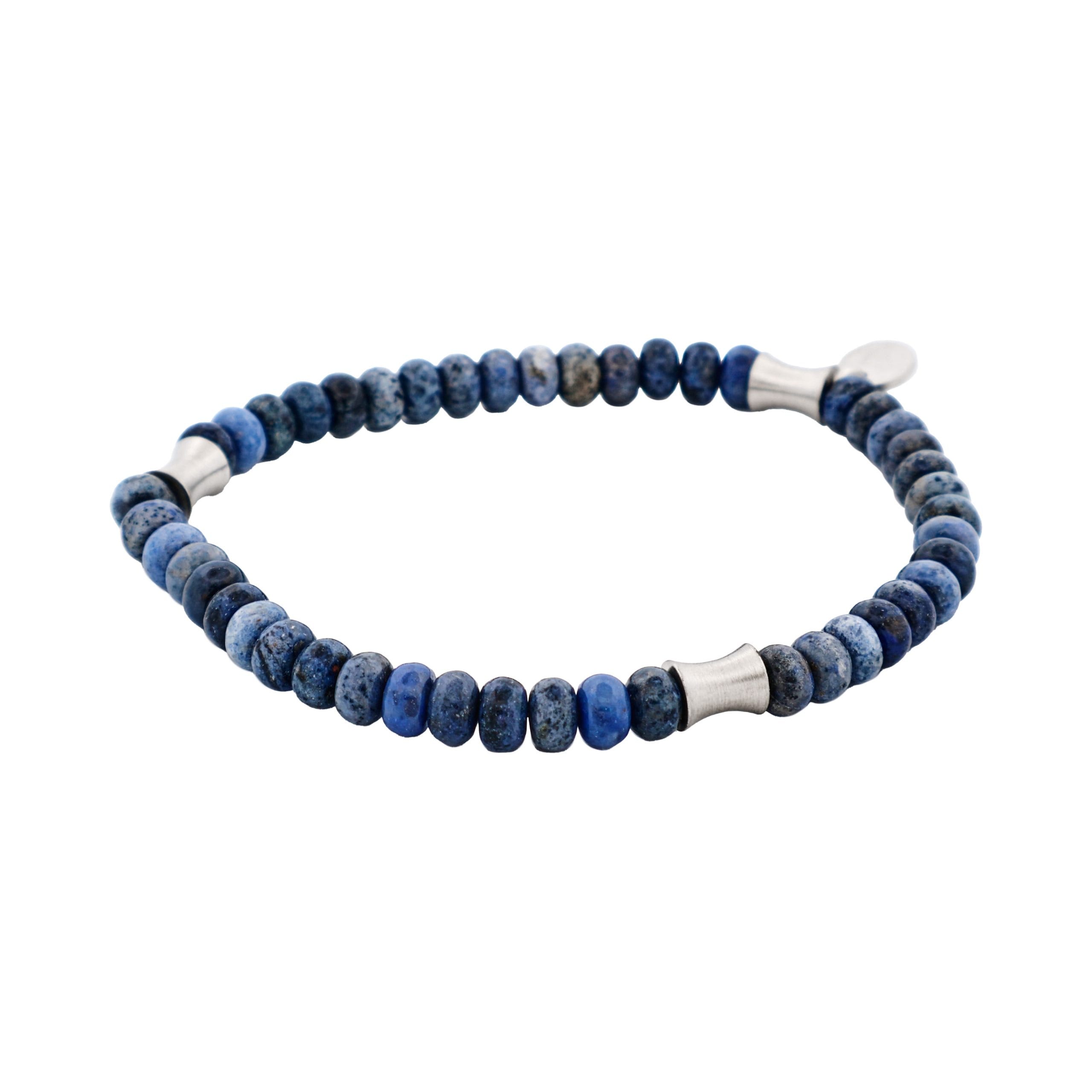 6mm Dumortierite Stone Beaded Stainless Steel Bracelet