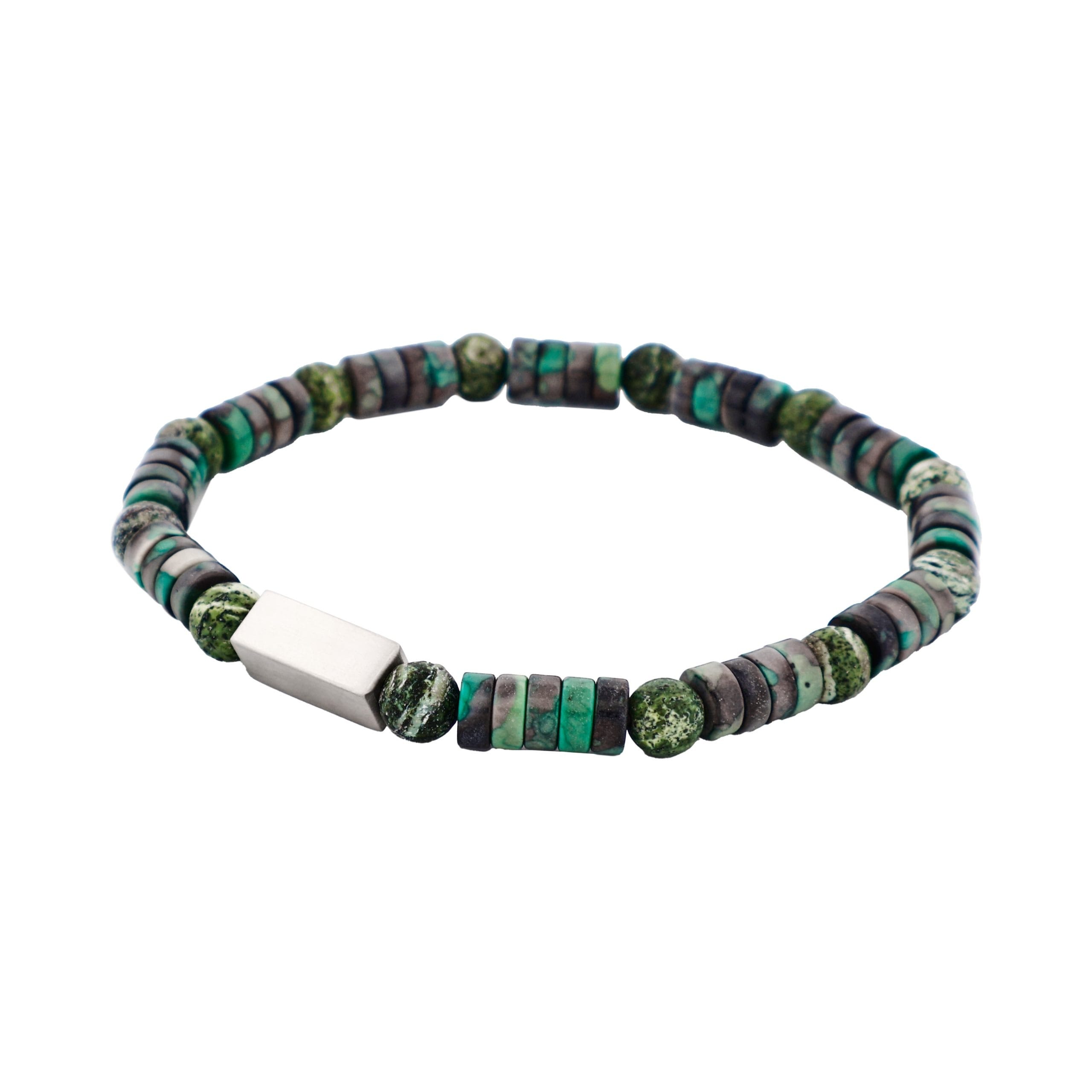 6mm Shiny Dyed Jade Stone & Green Jasper Beads & Stainless Steel Bracelet