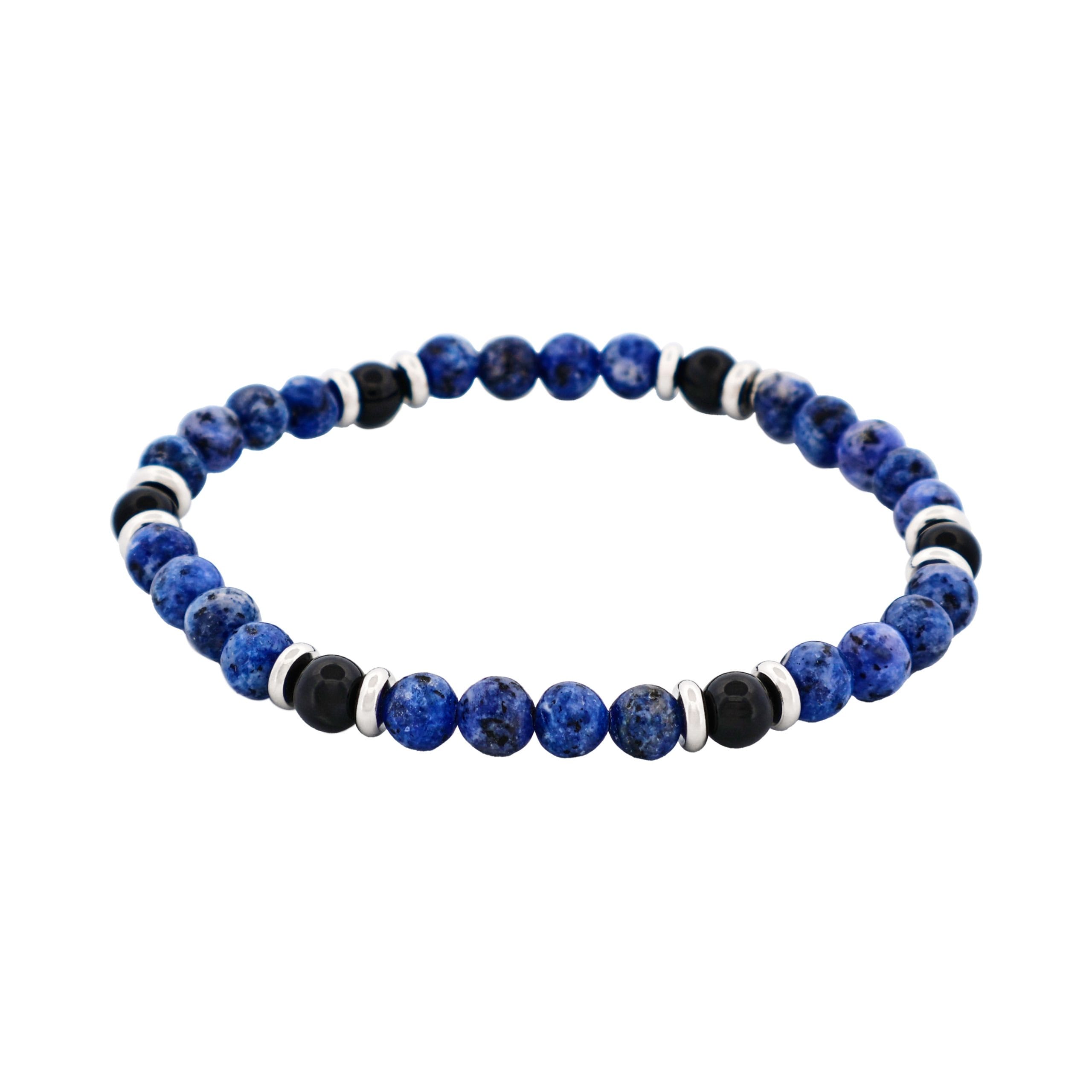 6mm Dumortierite Beads & Black Onyx Stainless Steel Bracelet