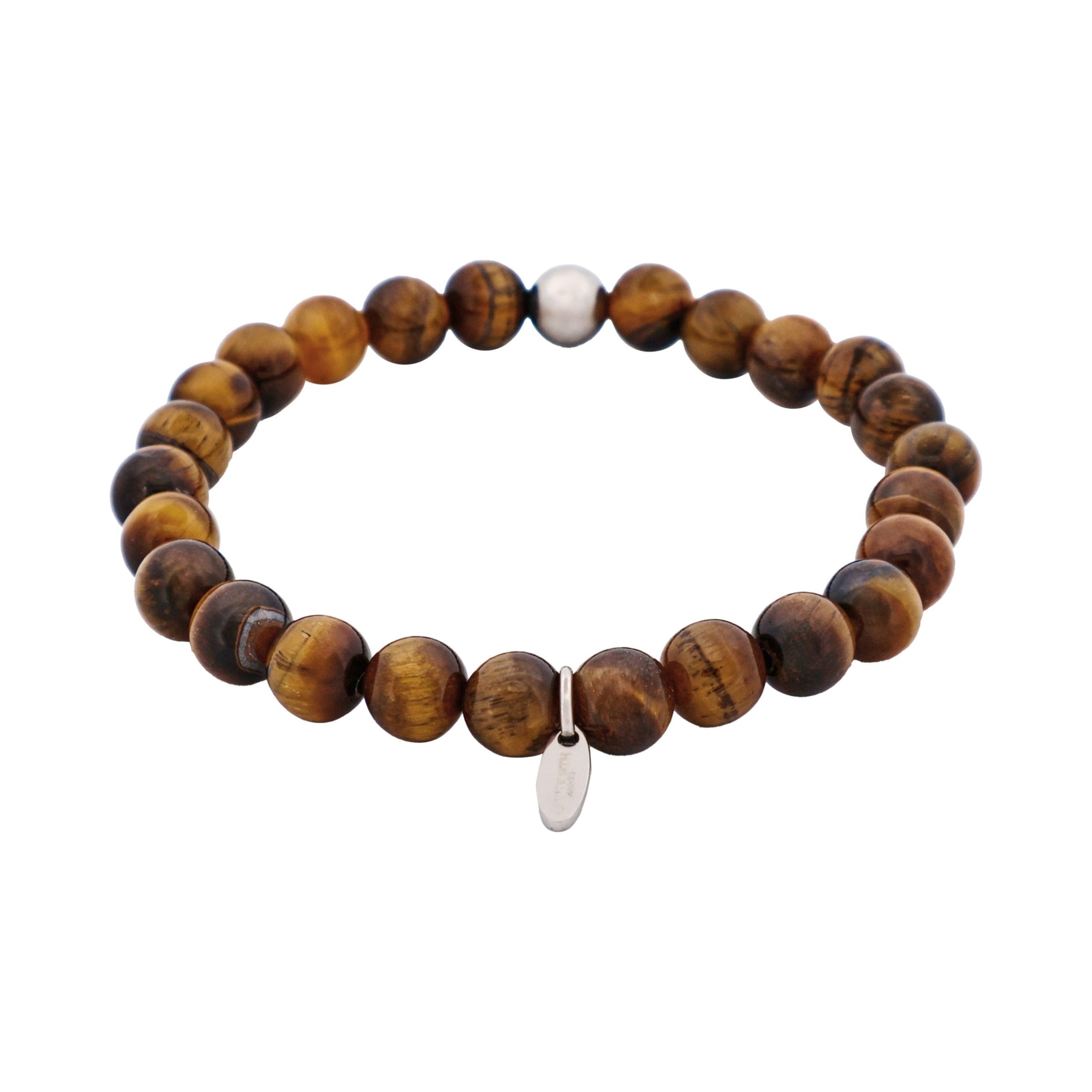 8mm Tiger Eye Bead & Stainless Steel Ball Bracelet