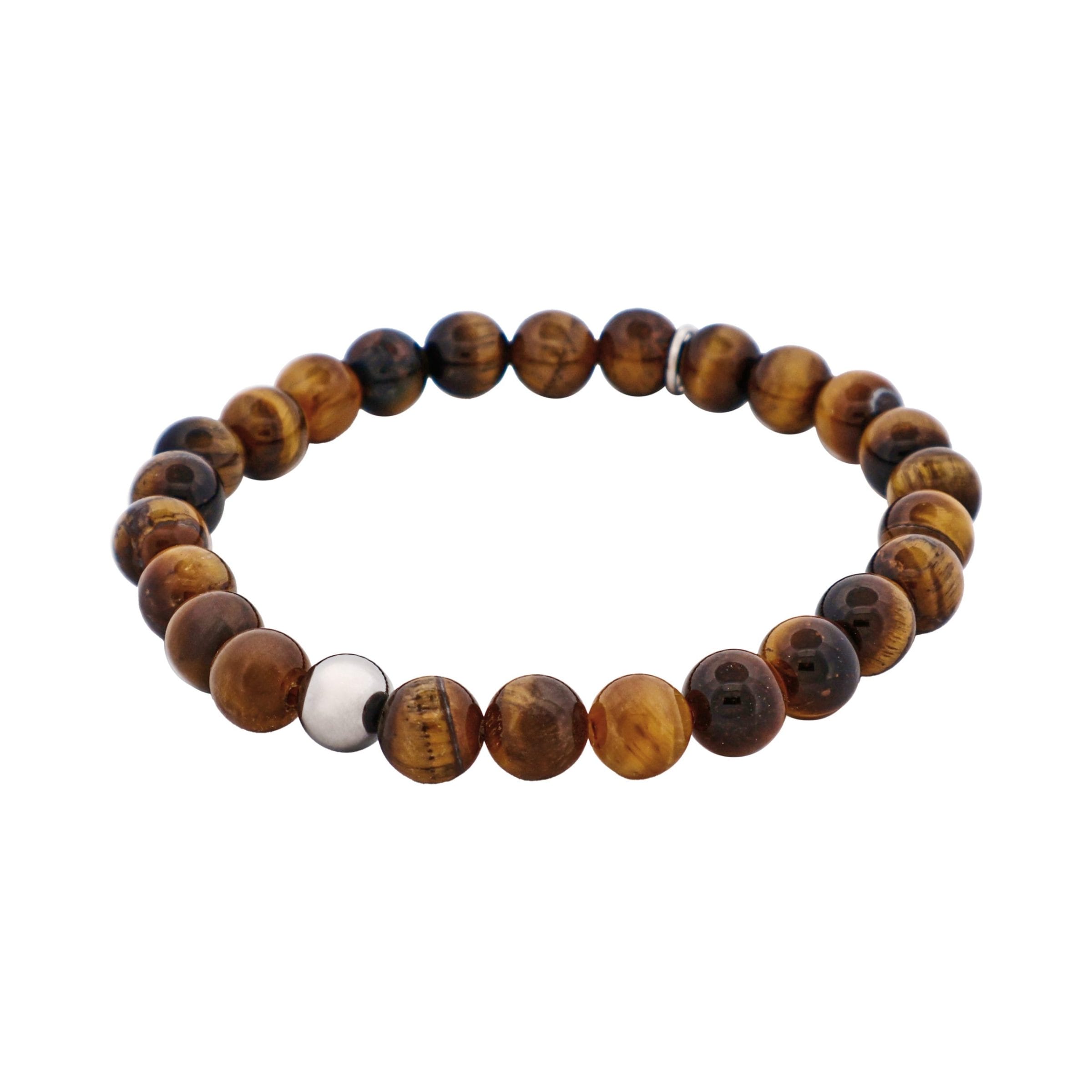 8mm Tiger Eye Bead & Stainless Steel Ball Bracelet