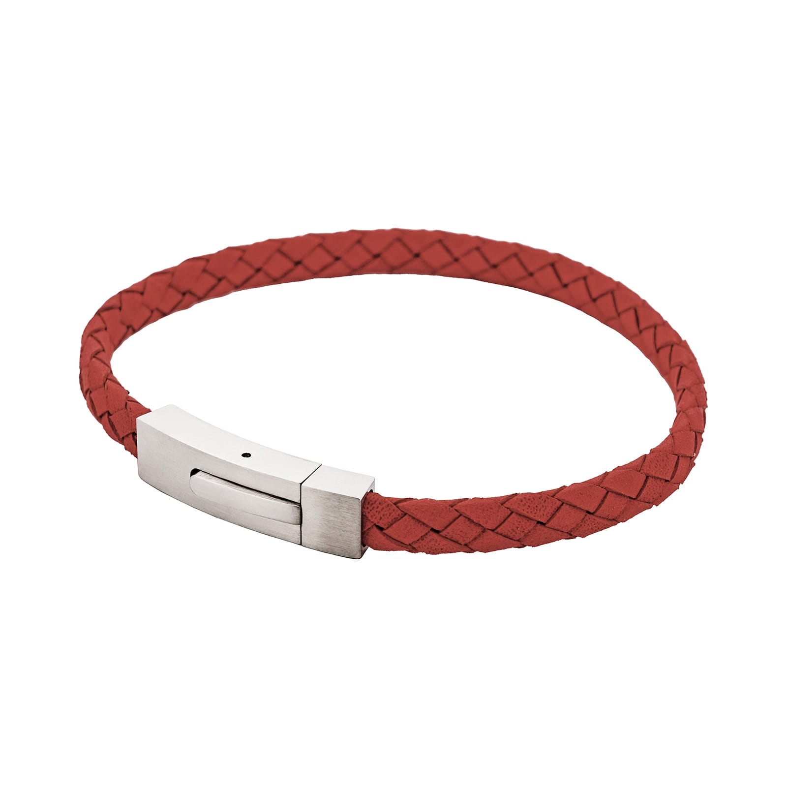 Braided Suede & Steel Calabria Bracelet, 21.5cm x 6mm, Flame