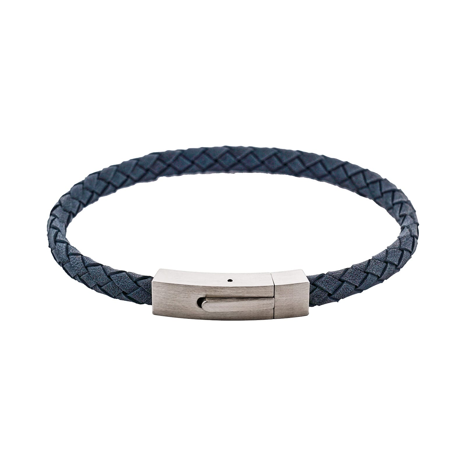 Braided Suede & Steel Calabria Bracelet, 21.5cm x 6mm, Ocean