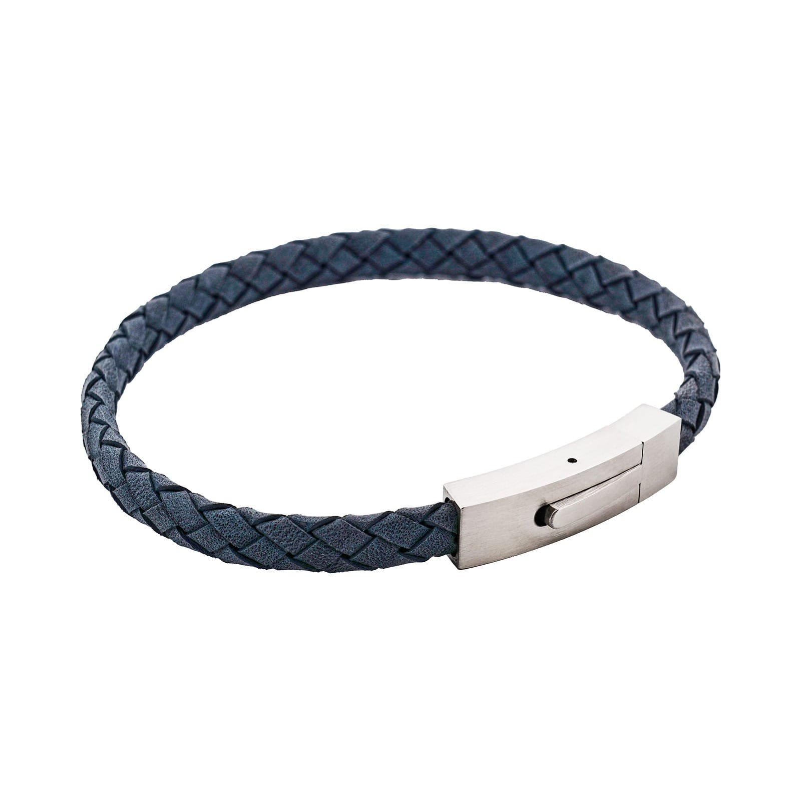 Braided Suede & Steel Calabria Bracelet, 21.5cm x 6mm, Ocean