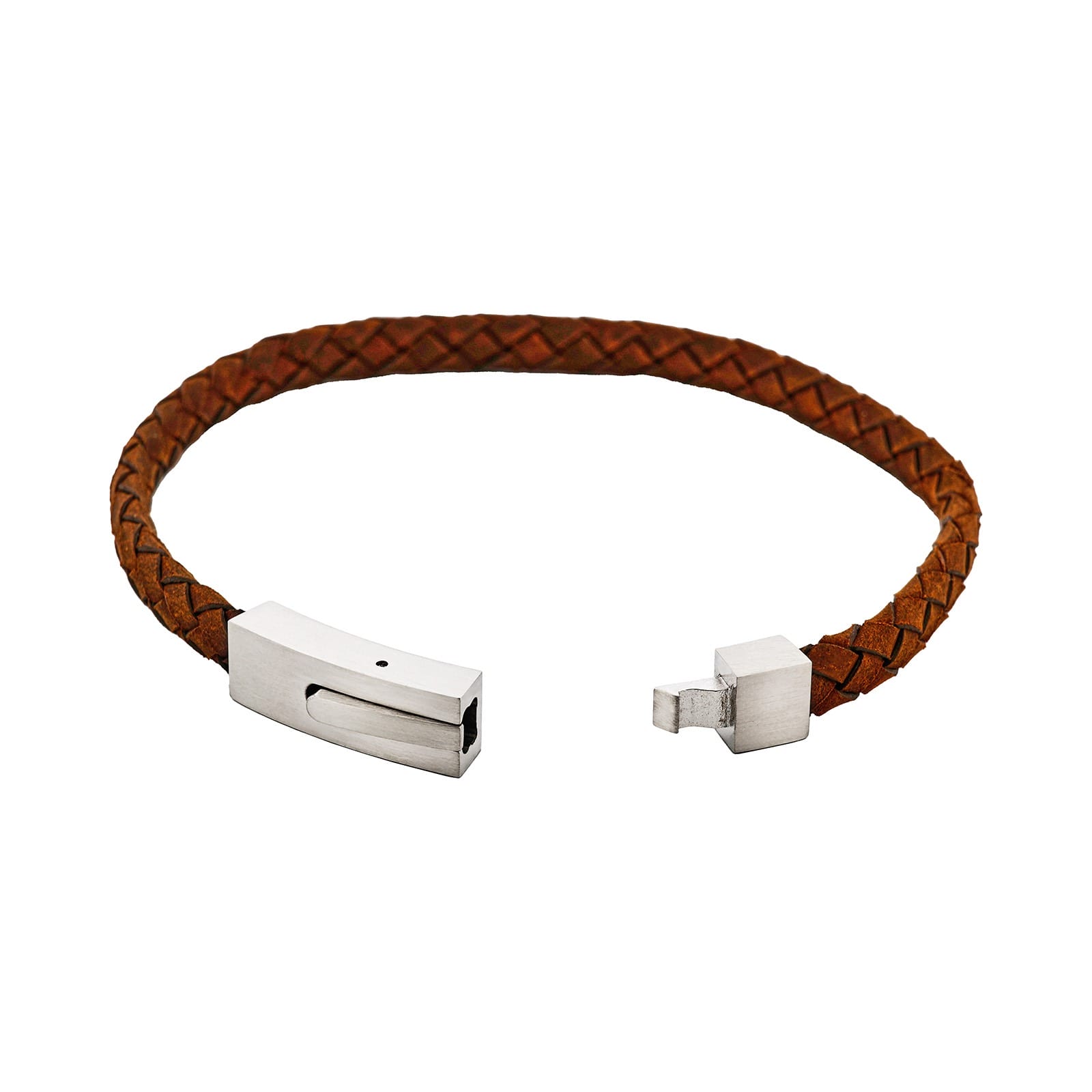 Braided Suede & Steel Calabria Bracelet, 21.5cm x 6mm, Brown