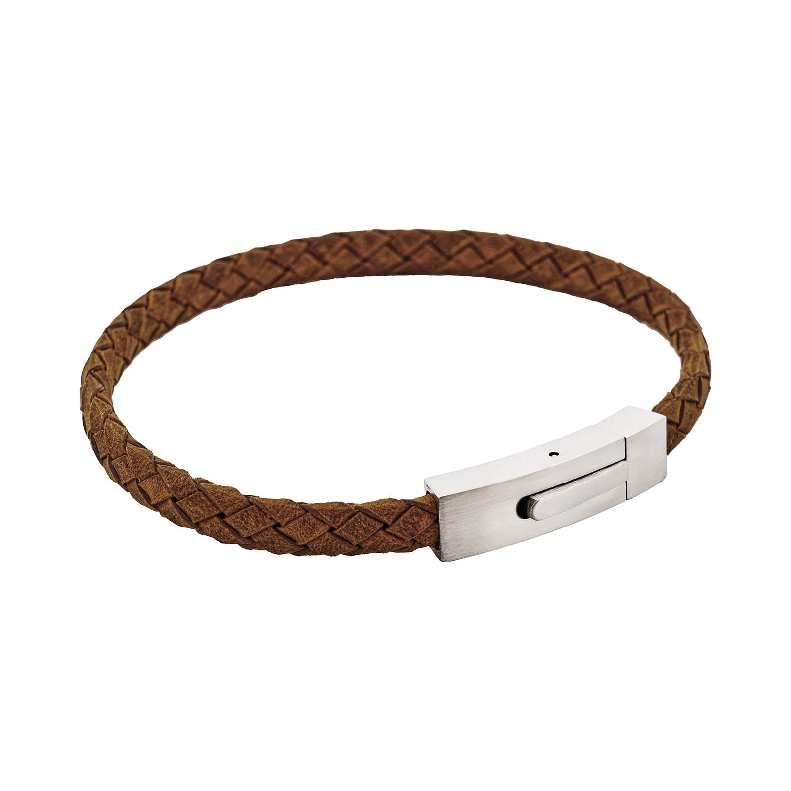 Braided Suede & Steel Calabria Bracelet, 21.5cm x 6mm, Tan