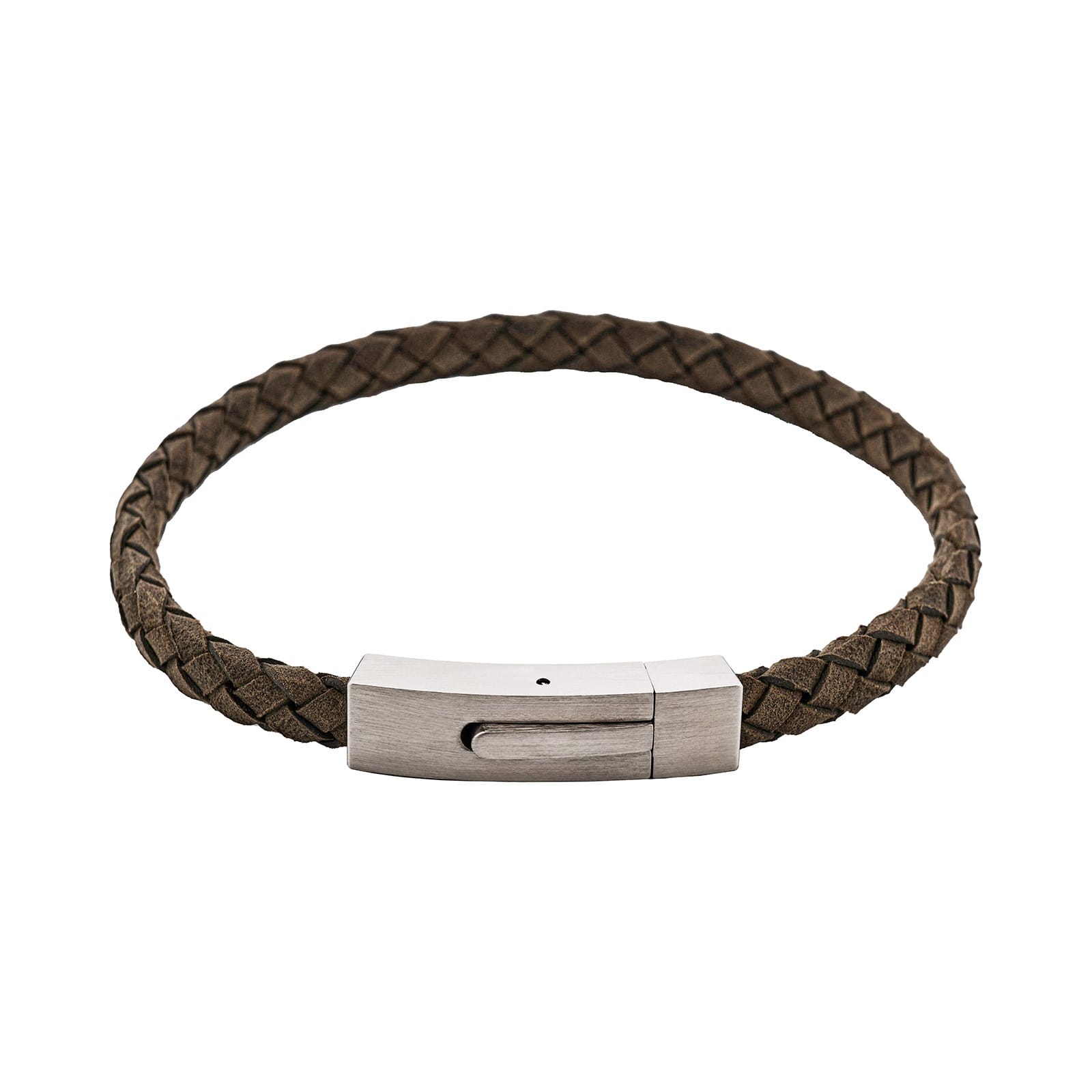 Braided Suede & Steel Calabria Bracelet, 21.5cm x 6mm, Flint