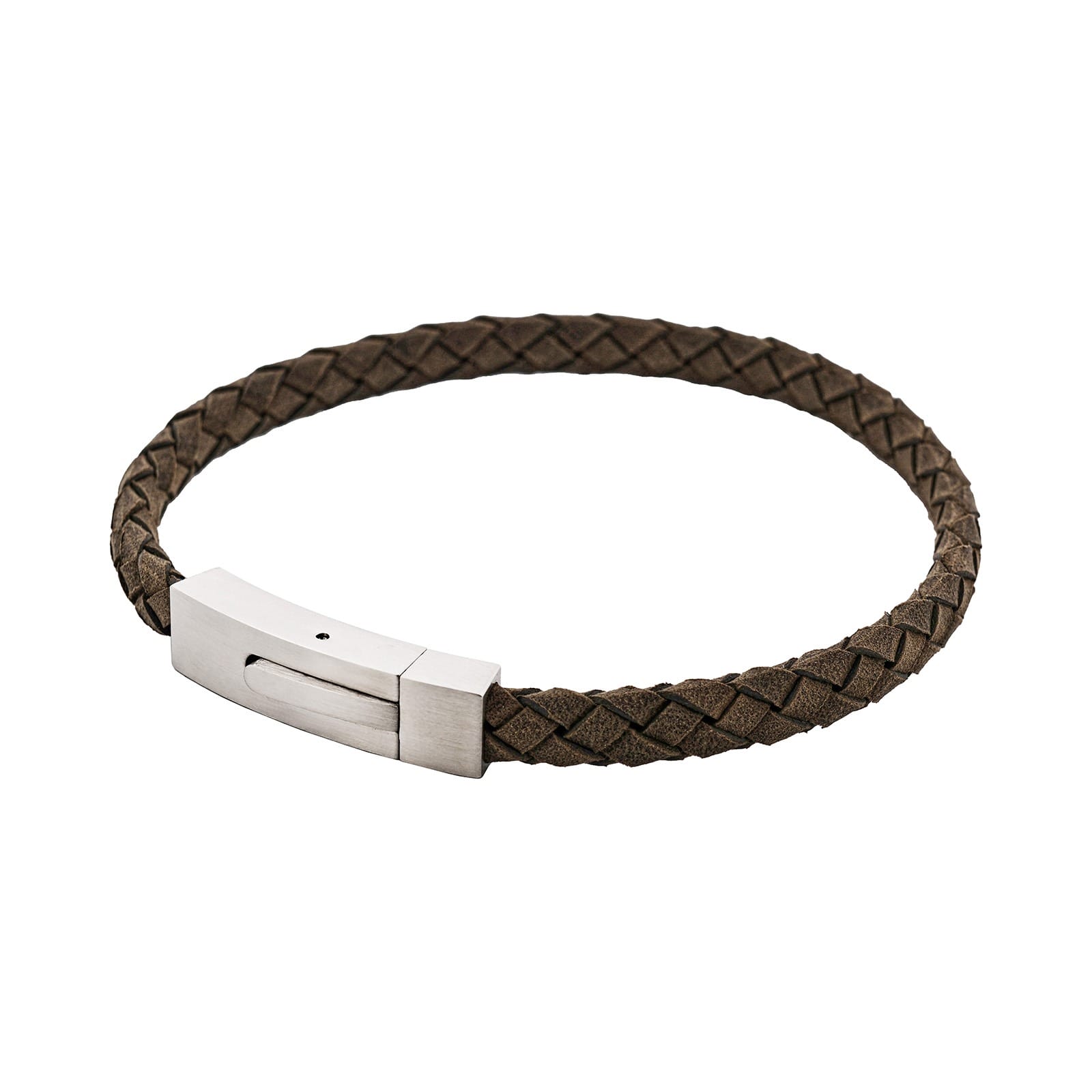 Braided Suede & Steel Calabria Bracelet, 21.5cm x 6mm, Flint