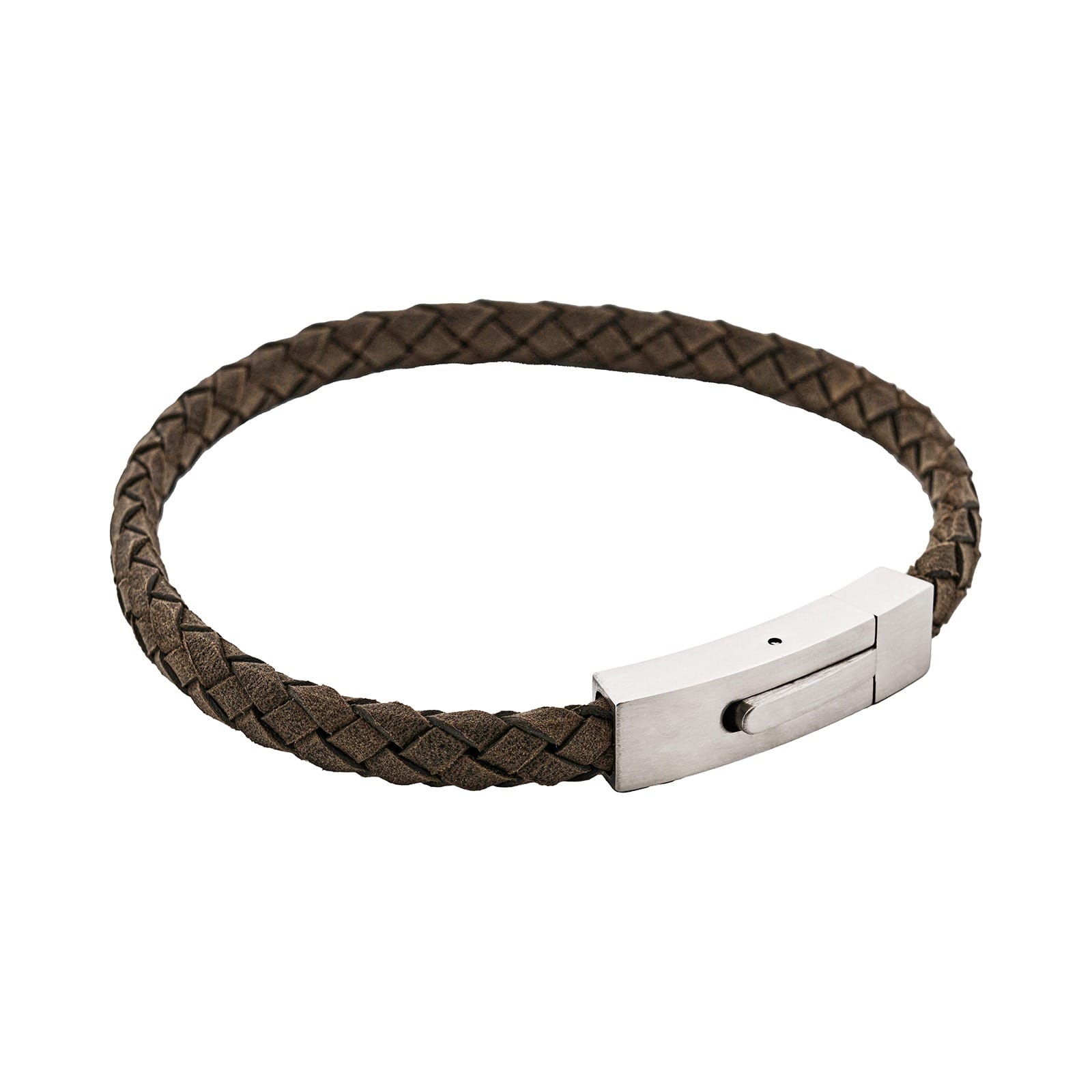 Braided Suede & Steel Calabria Bracelet, 21.5cm x 6mm, Flint