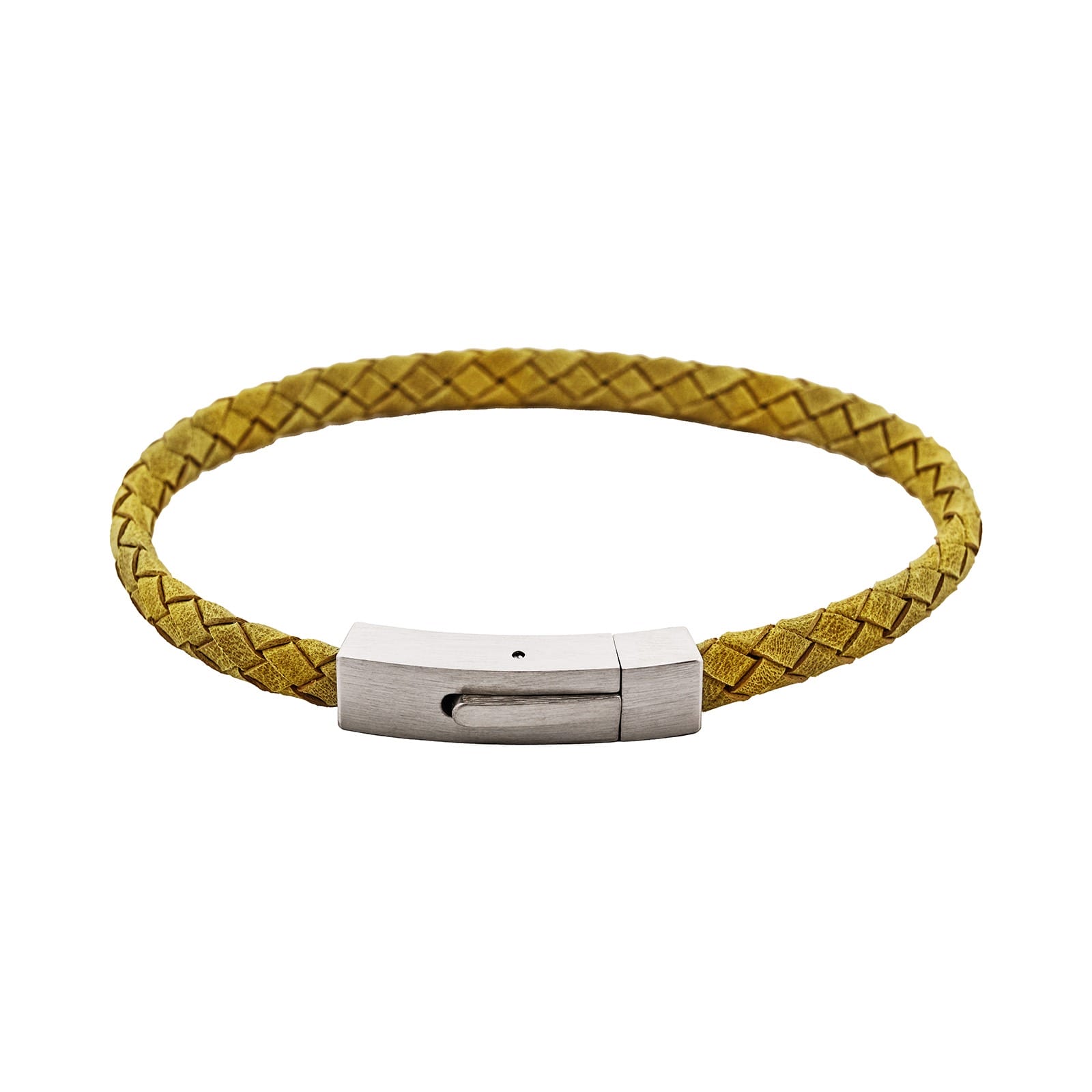 Braided Suede & Steel Calabria Bracelet, 21.5cm x 6mm, Leaf
