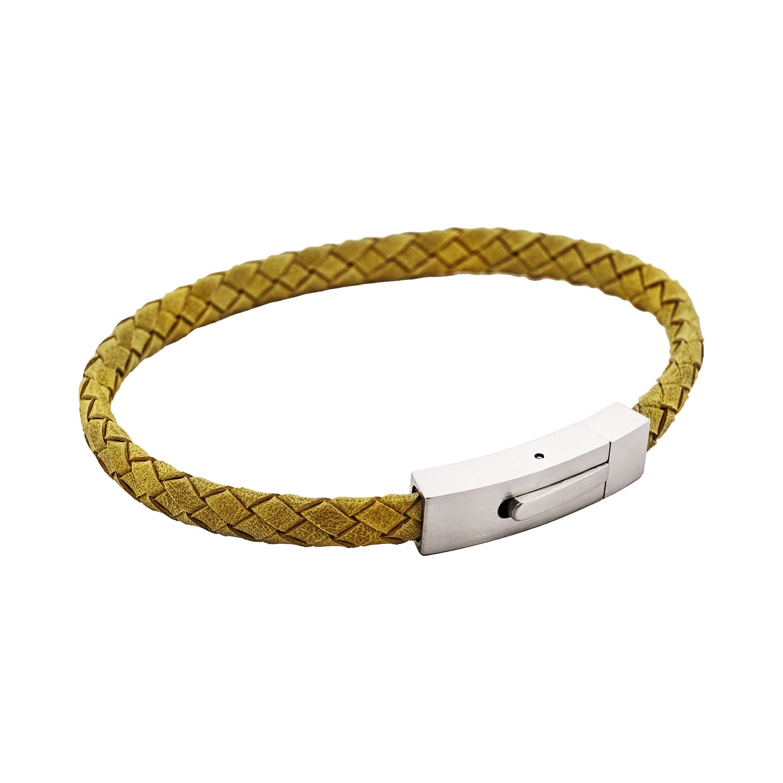 Braided Suede & Steel Calabria Bracelet, 21.5cm x 6mm, Leaf