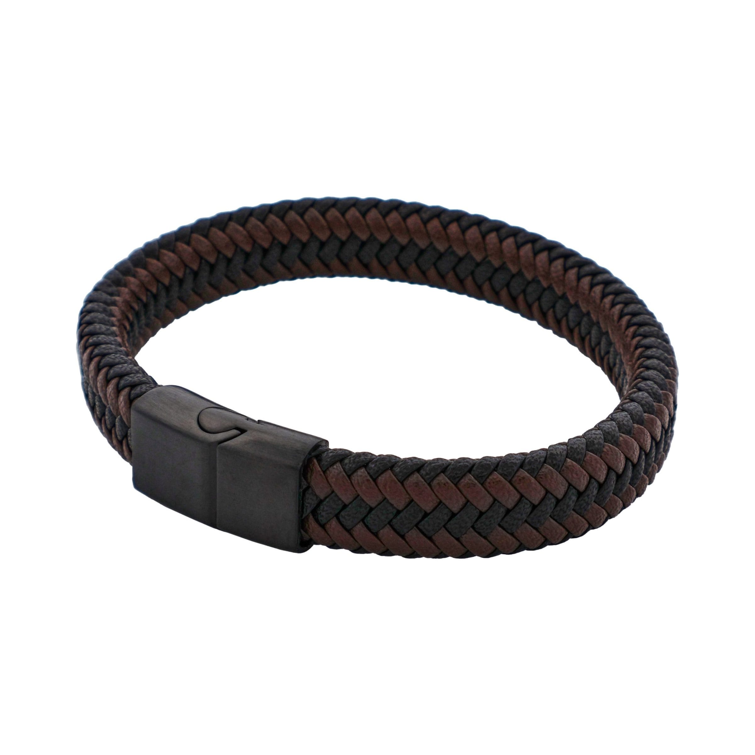 Black & Brown Leather Ion Plated Black Steel Bracelet