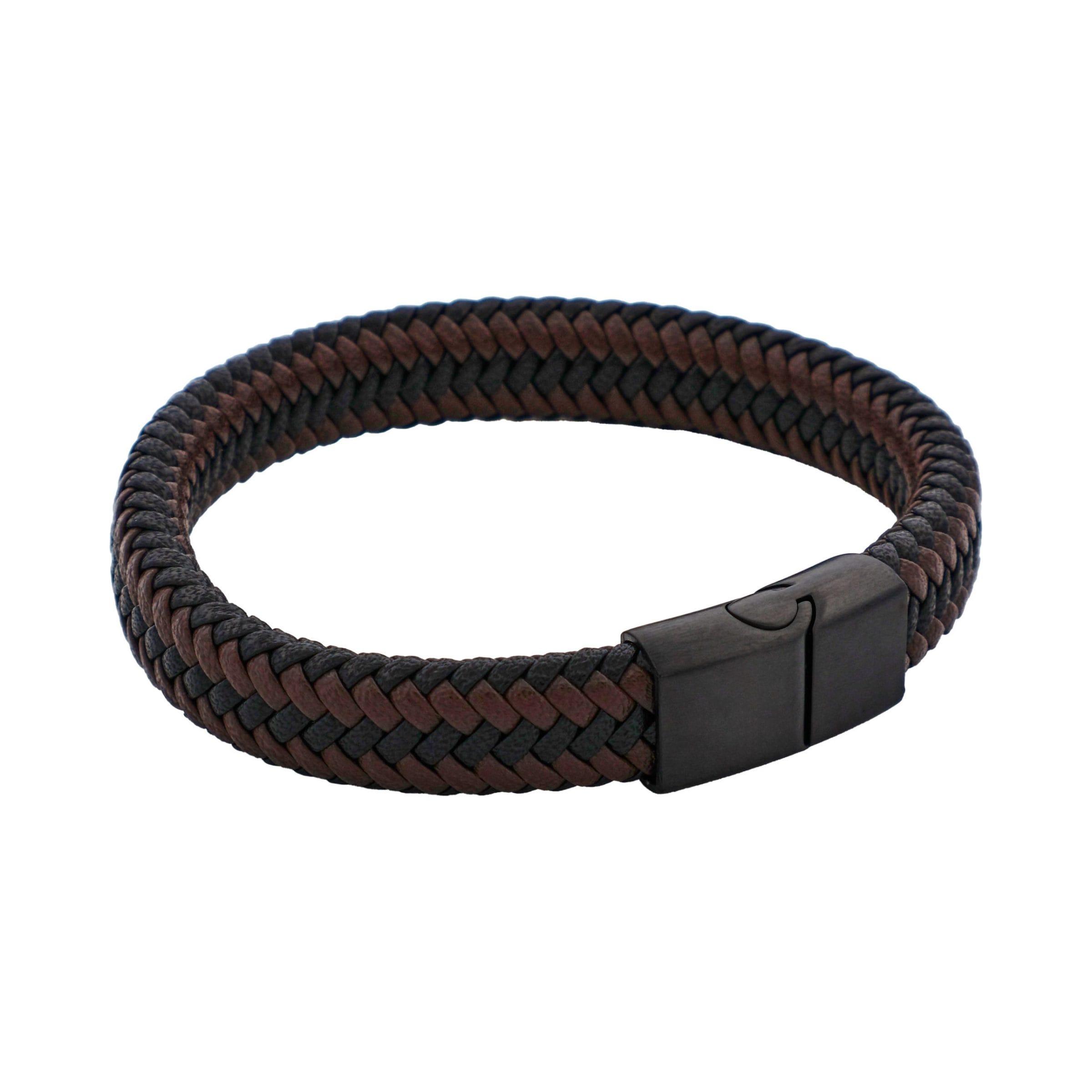 Black & Brown Leather Ion Plated Black Steel Bracelet