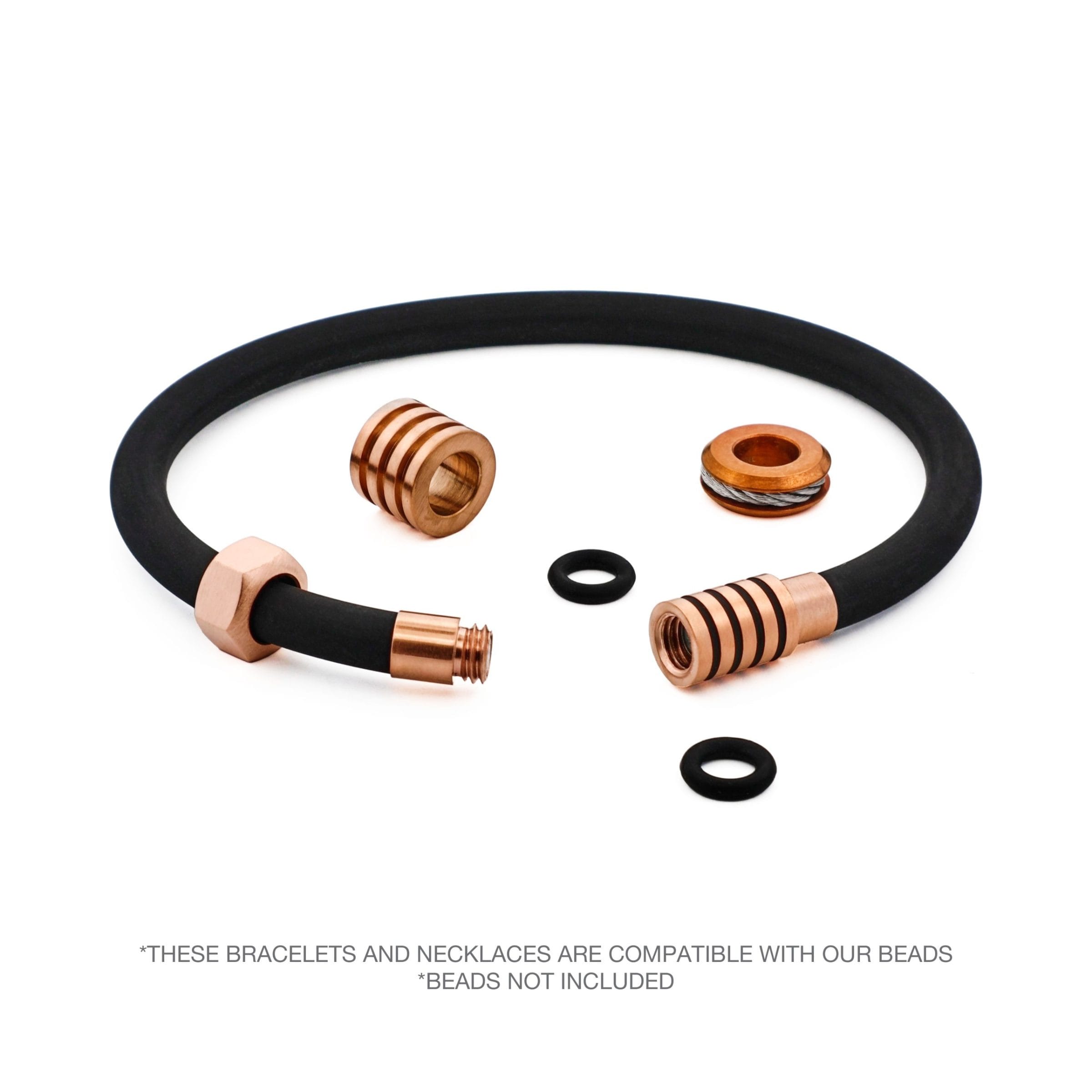 Black Silicone Bracelet with Ion Plated Black Stripes On Ion Plated Rose Gold Stainless Steel Clasp